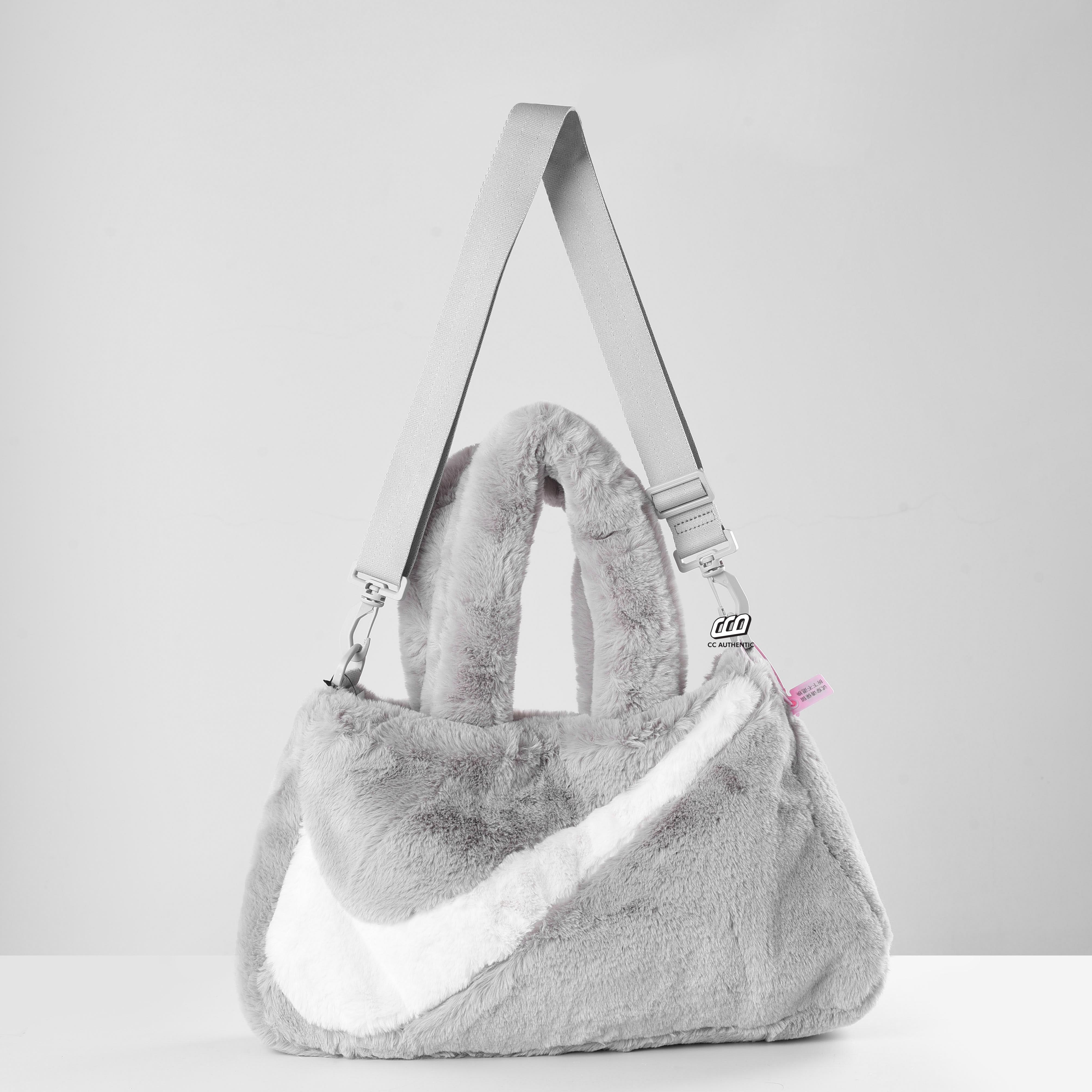 NIKE FAUX FUR TOTE BAG - ASH HEATHER