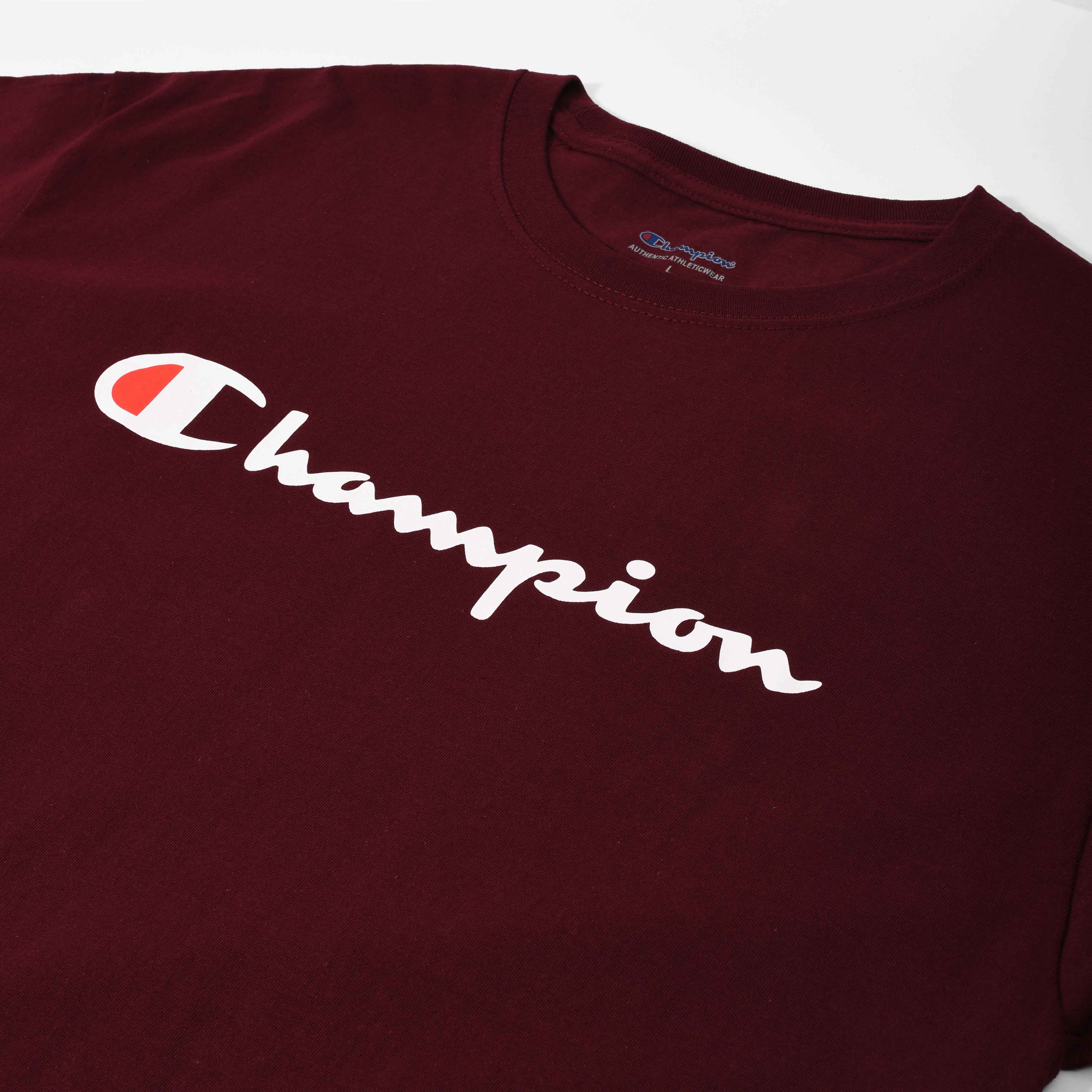 Champion Tagless Tshirt ,Printed Logo - Maroon