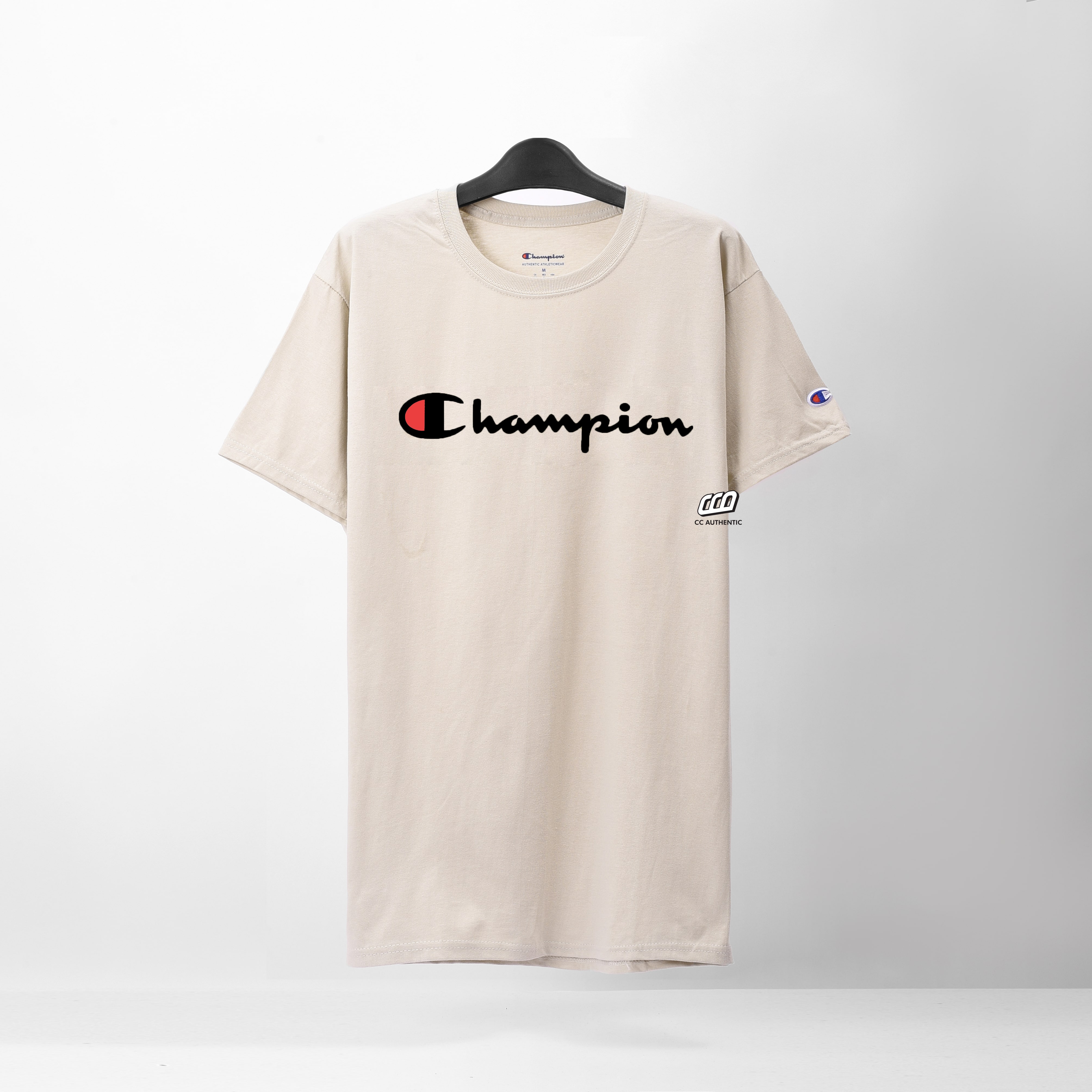 CHAMPION TAGLESS TSHIRT ,PRINTED LOGO -  sand