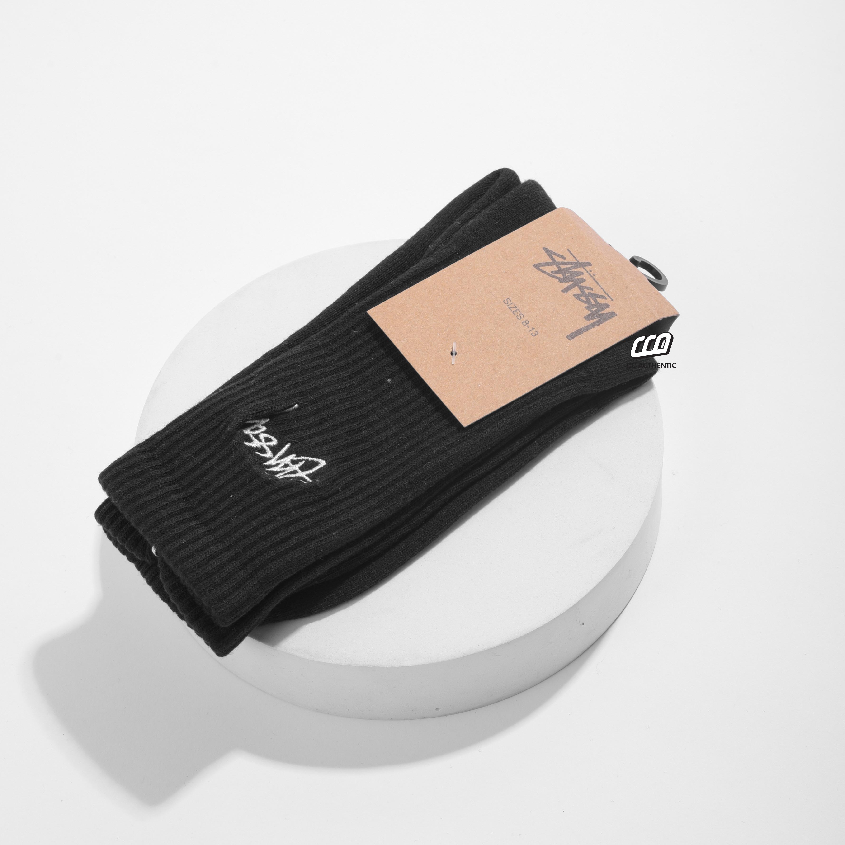 STUSSY SMALL STOCK CREW SOCKS - BLACK