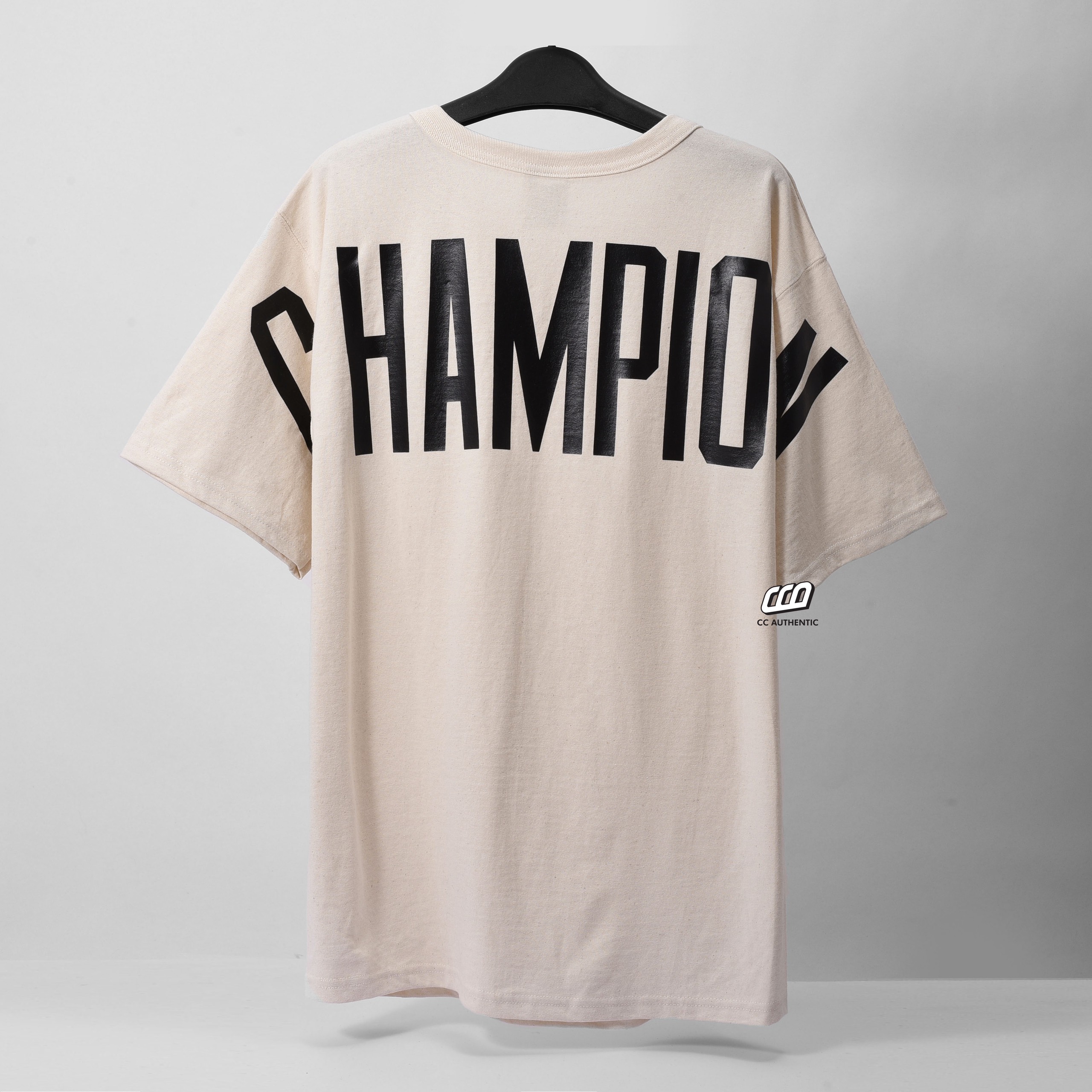 CHAMPION HERITAG BIGLOGO CUSTOM T-SHIRT - Cream