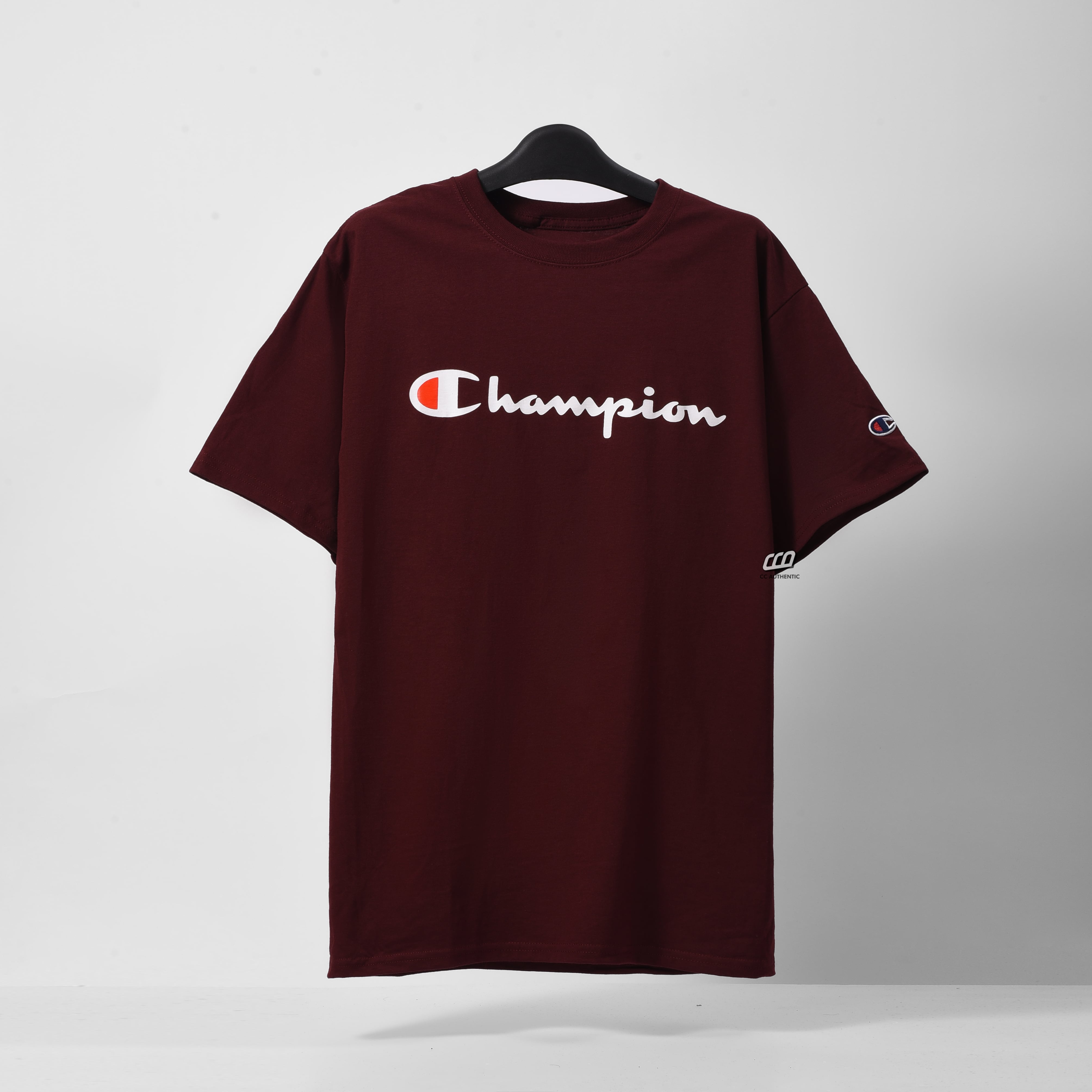 Champion Tagless Tshirt ,Printed Logo - Maroon