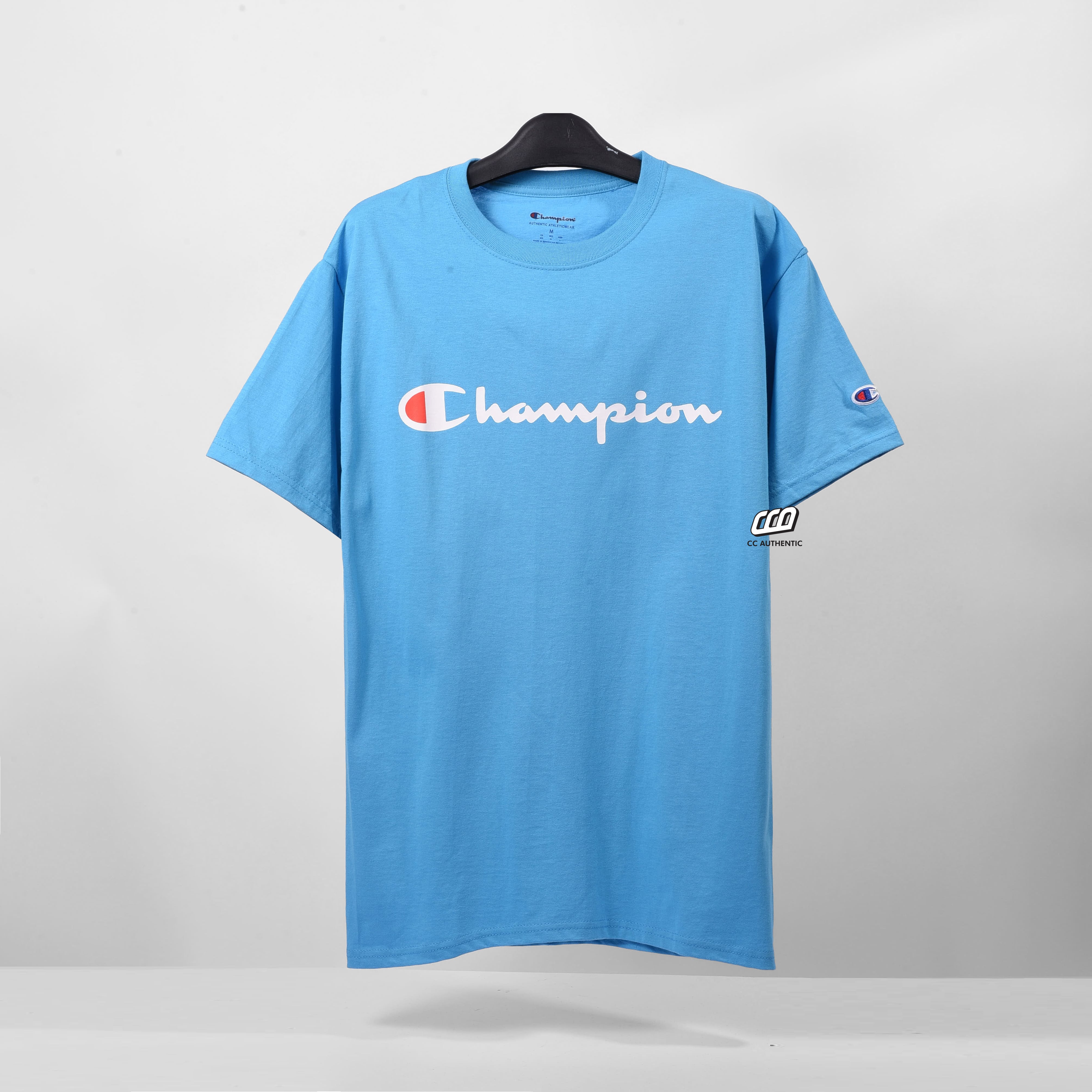 CHAMPION TAGLESS TSHIRT ,PRINTED LOGO - Blue Lagoon