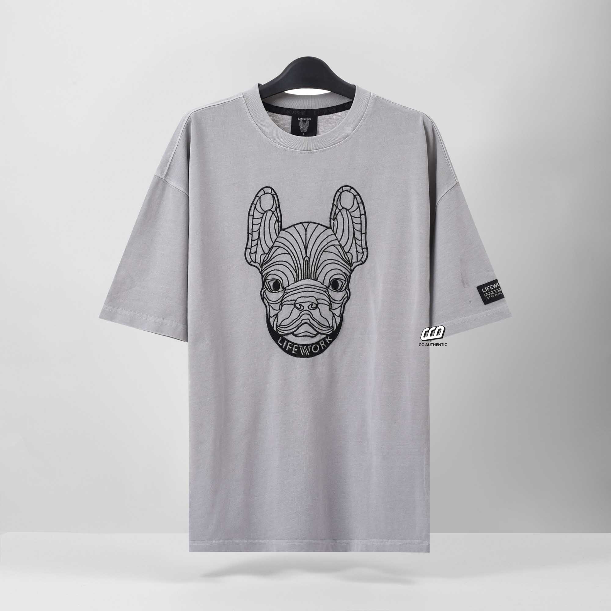 LIFEWORK PIGMENTED EMBROIDERED T-SHIRT - GREY