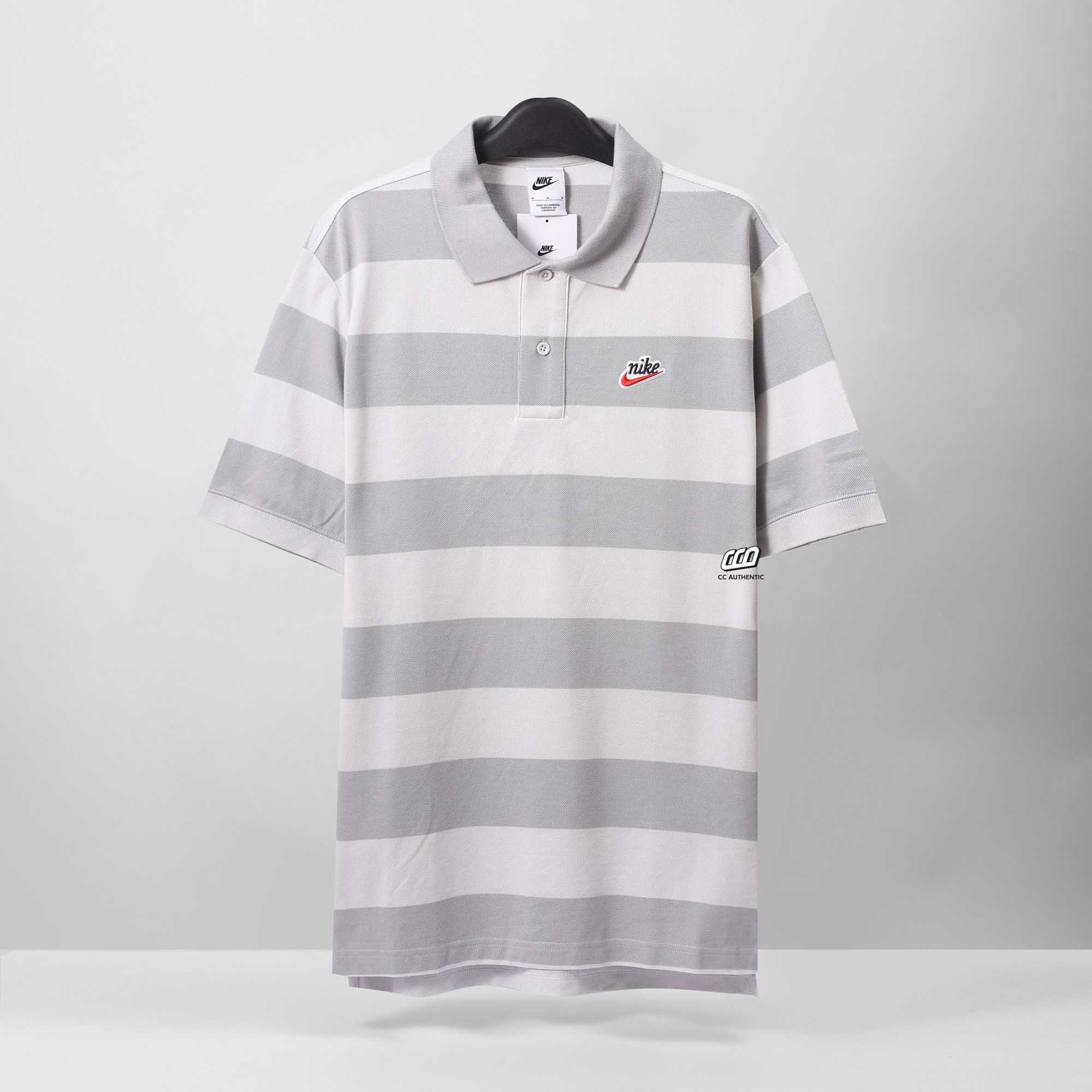 NIKE HERITAGE STRIPE COLORBLOCK POLO T-SHIRT - GREY/ WHITE