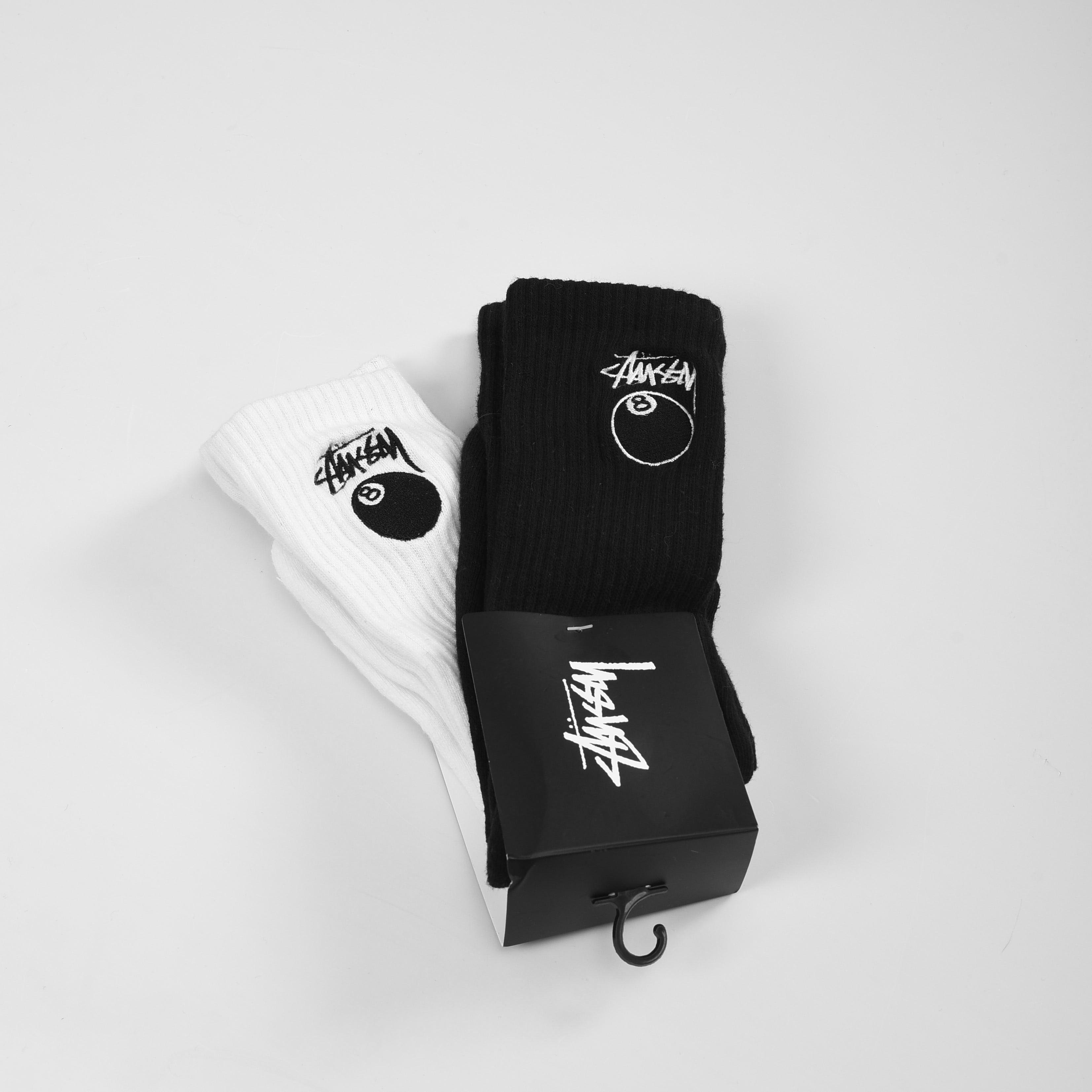 STUSSY 8BALL SOCKS 2 PACK - BLACK/WHITE
