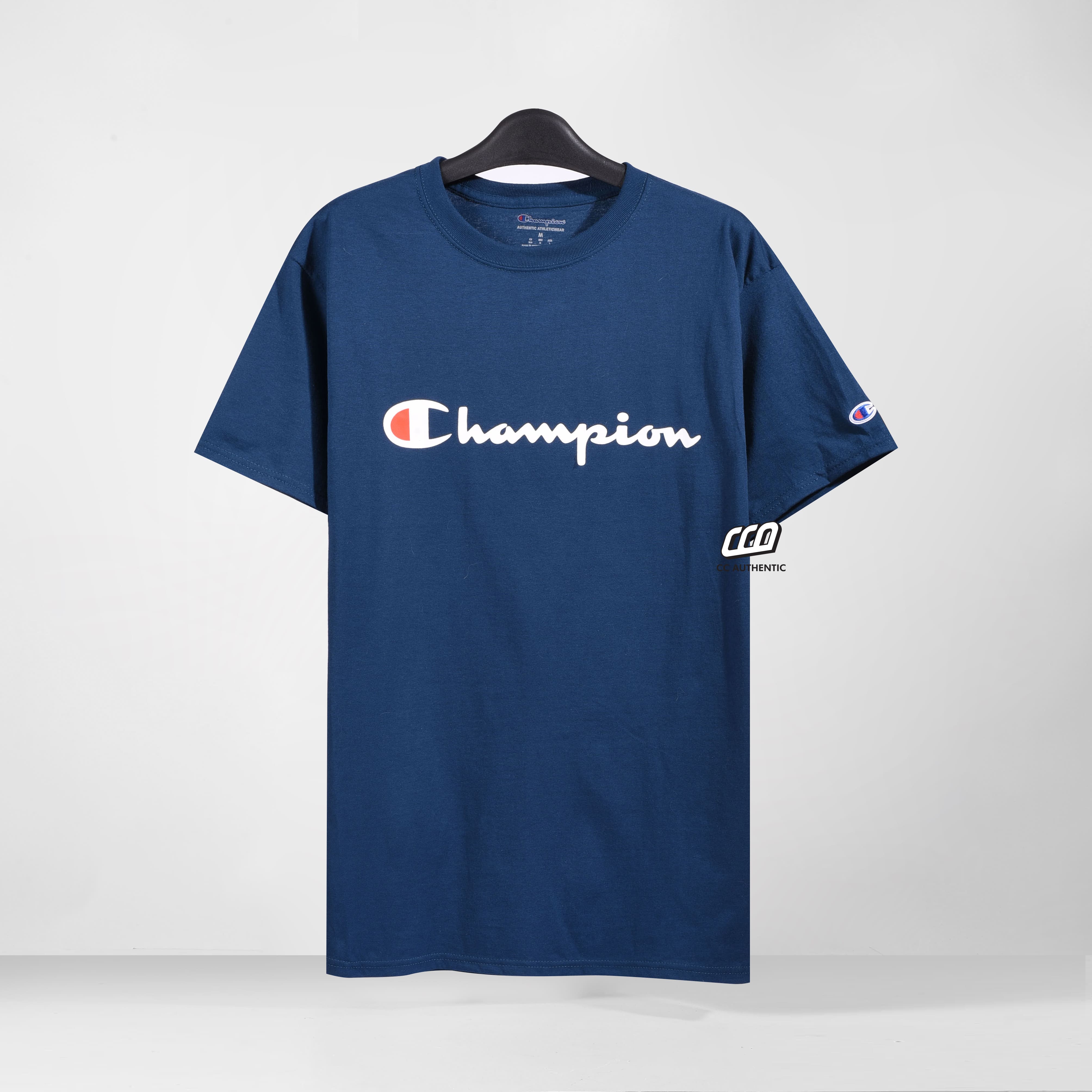 CHAMPION TAGLESS T-SHIRT,PRINTED LOGO - Late Midnight Blue