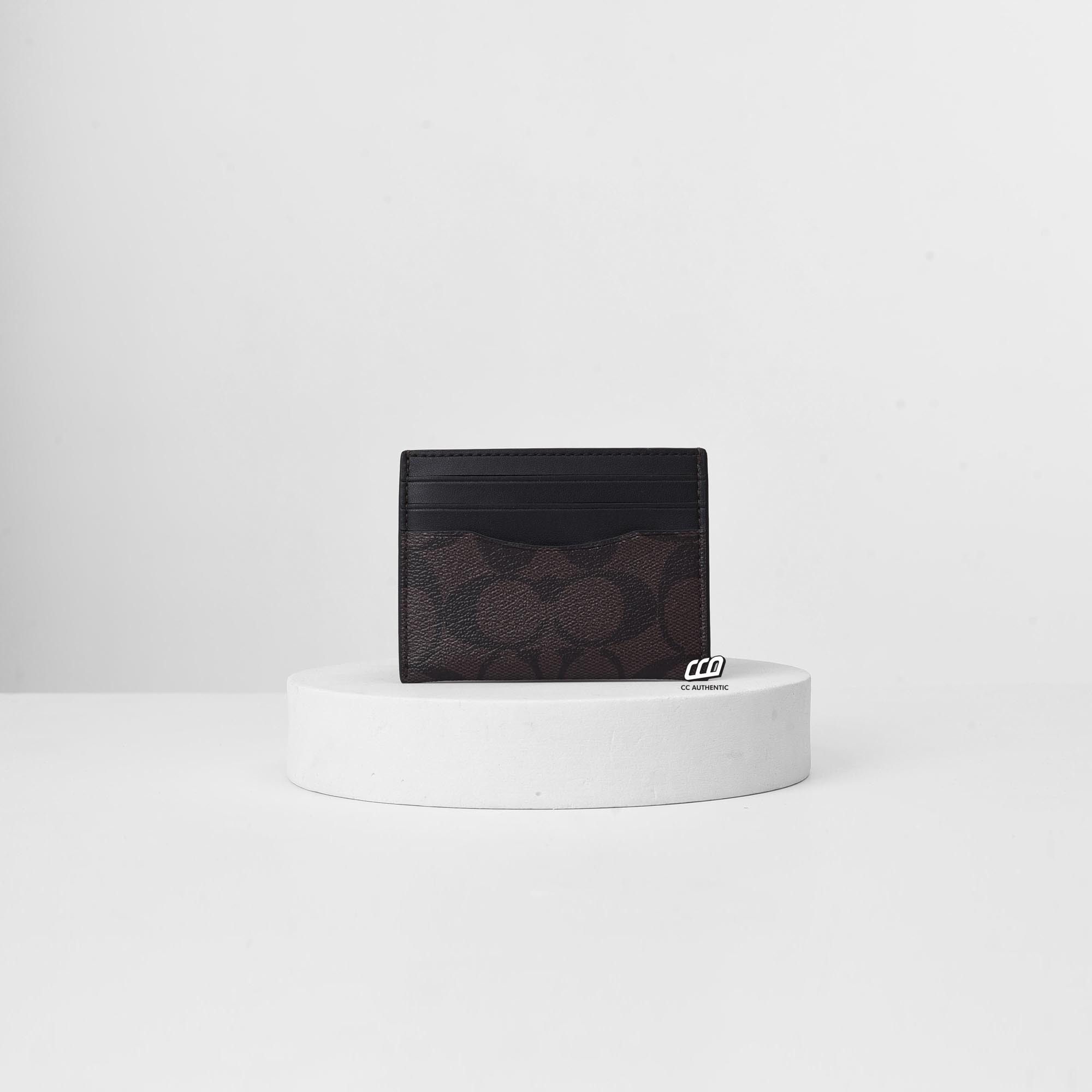 COACH SIGNATURE CANVAS SLIM ID CARD - BROWN