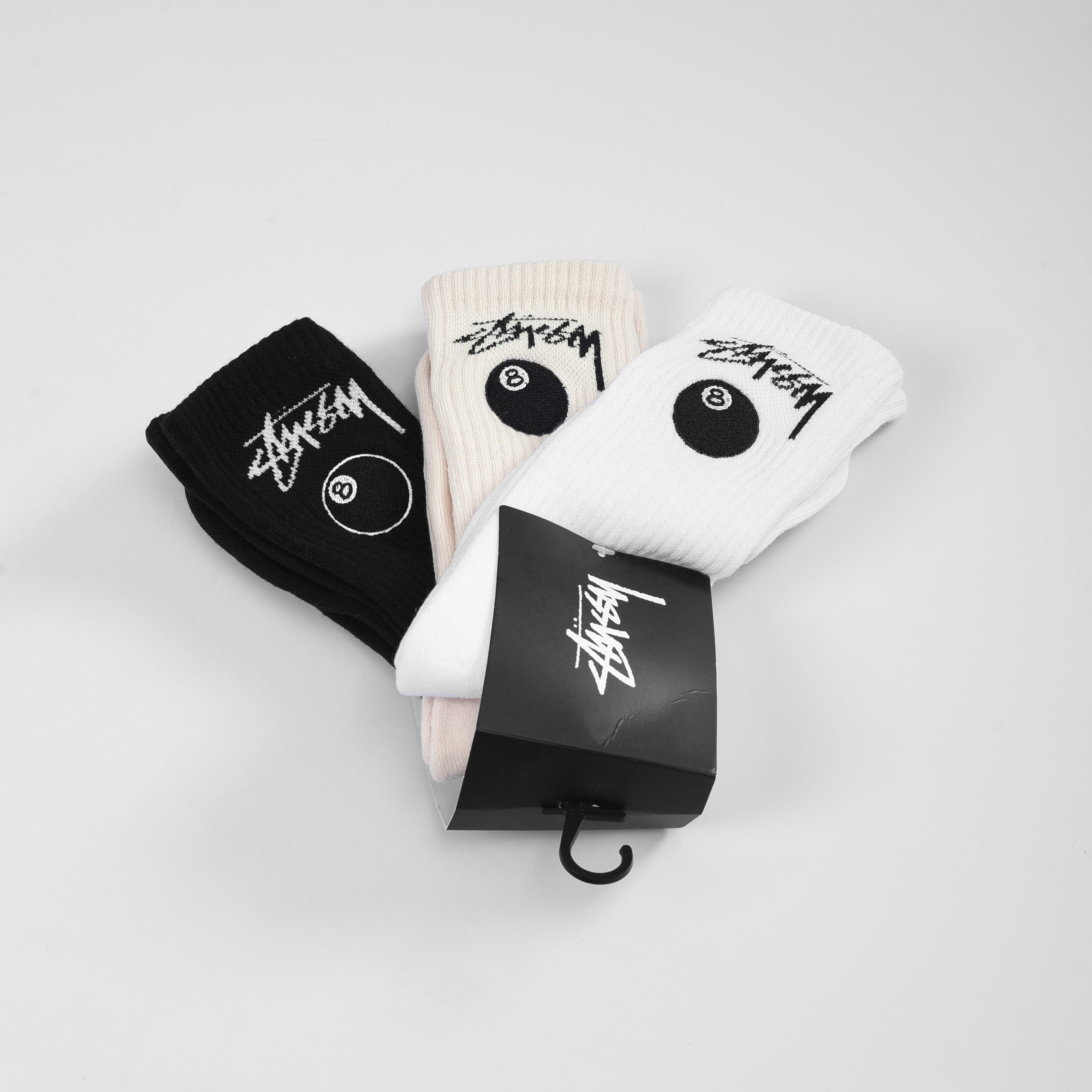 STUSSY 8BALL SOCKS 3 PACK - BLACK/WHITE