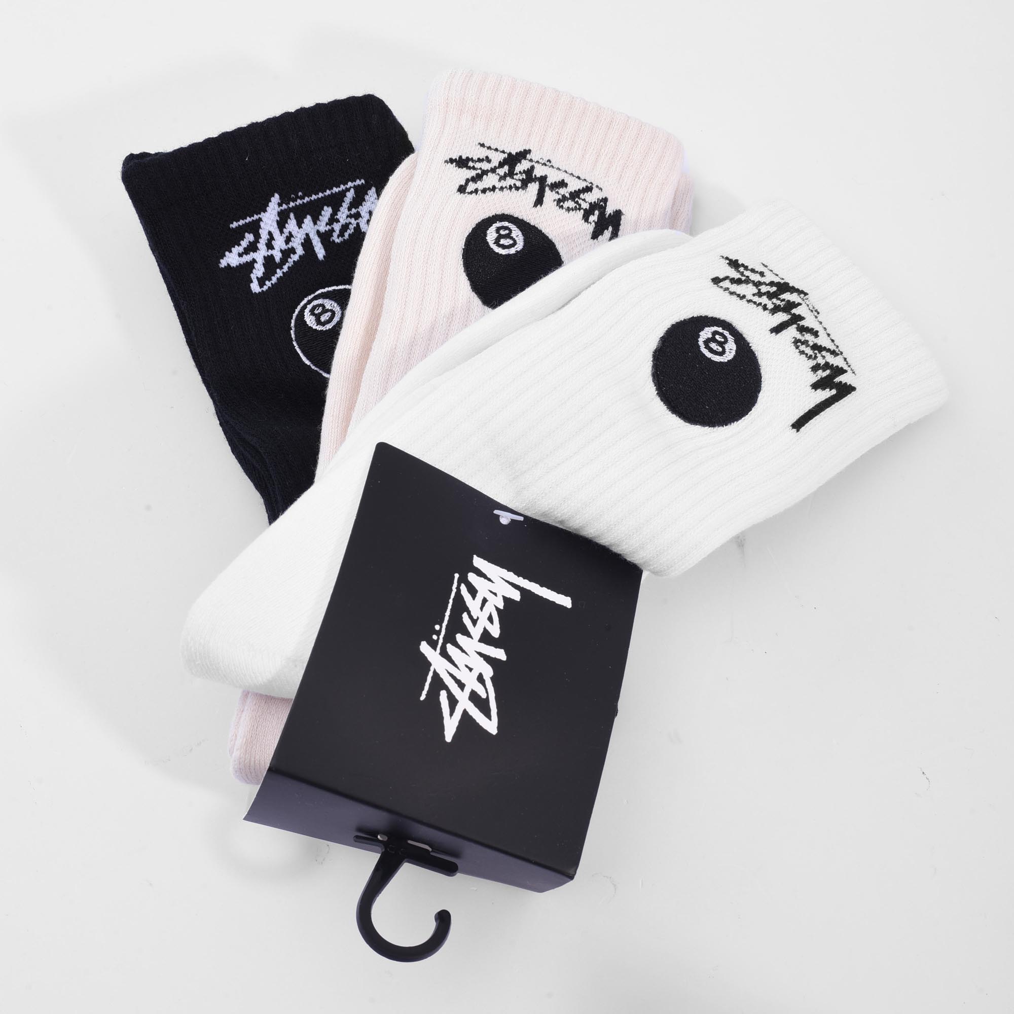 ST USSY 8BALL SOCKS 3  PACK - BLACK/WHITE
