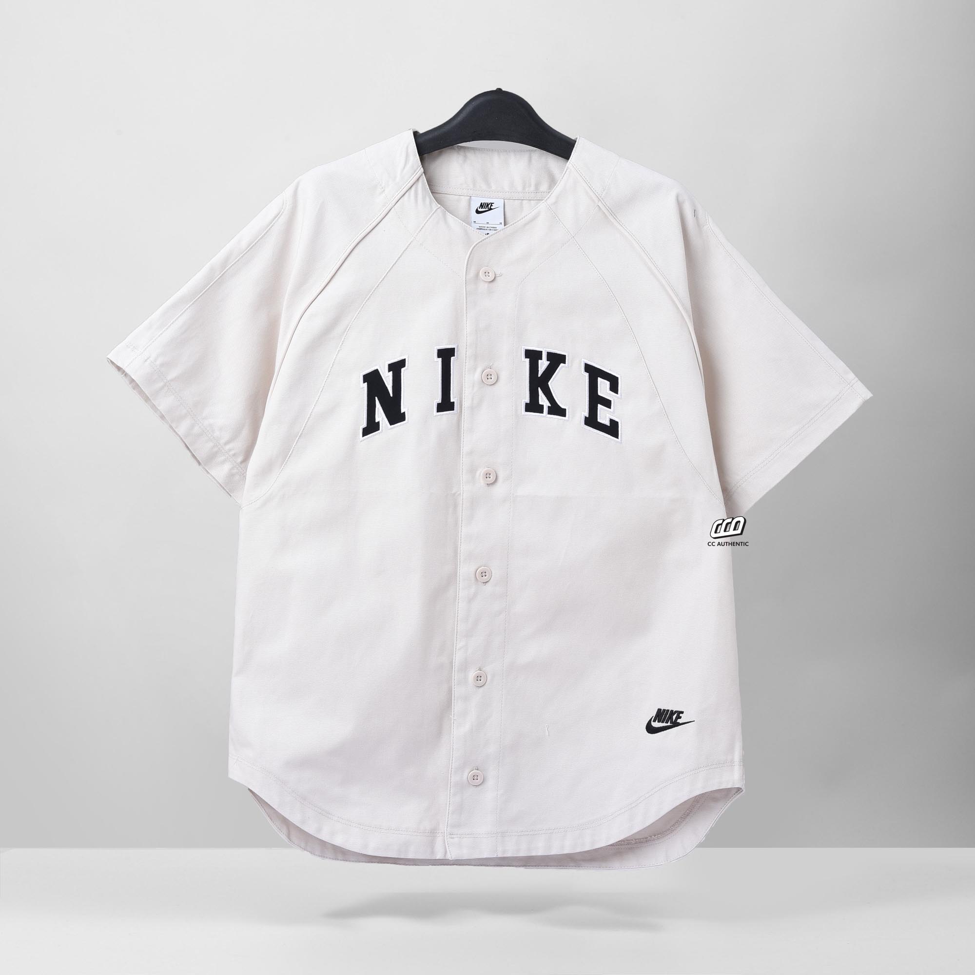 NIKE AUTUMN RETRO JERSEY CASUAL BASEBALL SHIRT - CREAM