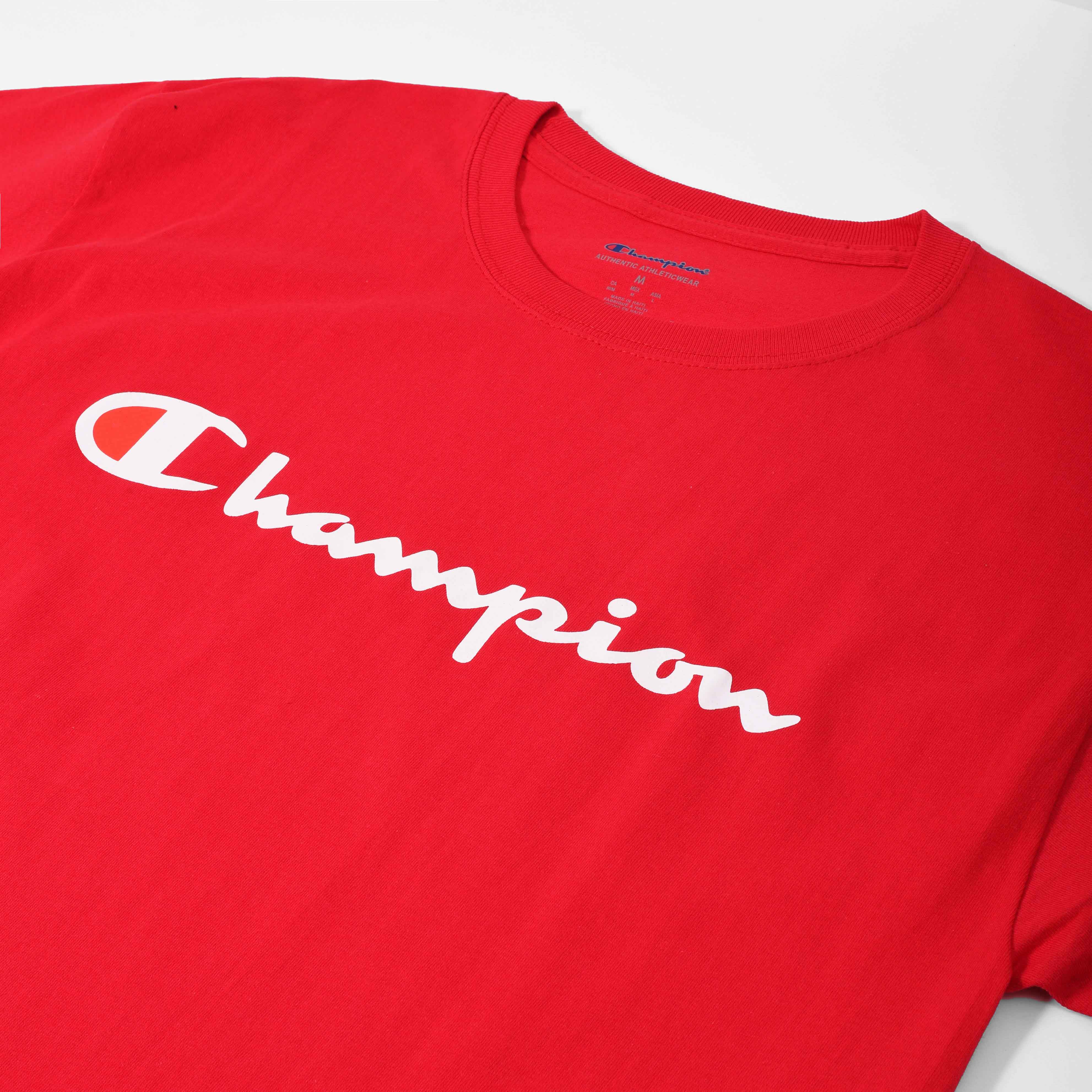 Champion Tagless Tshirt ,Printed Logo - Scarlet