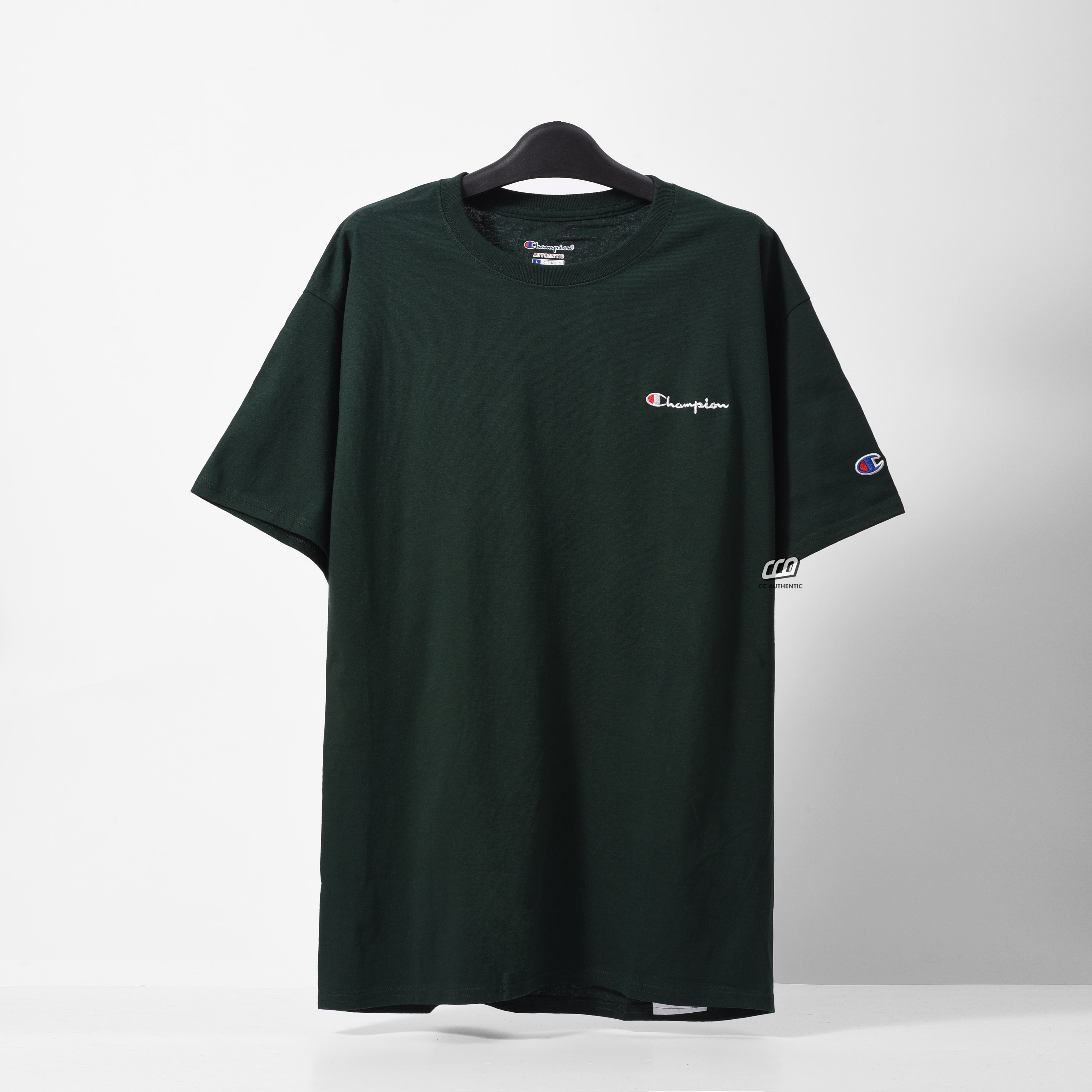 Champion Tagless Tshirt ,Embroidered Logo -  Dark Green