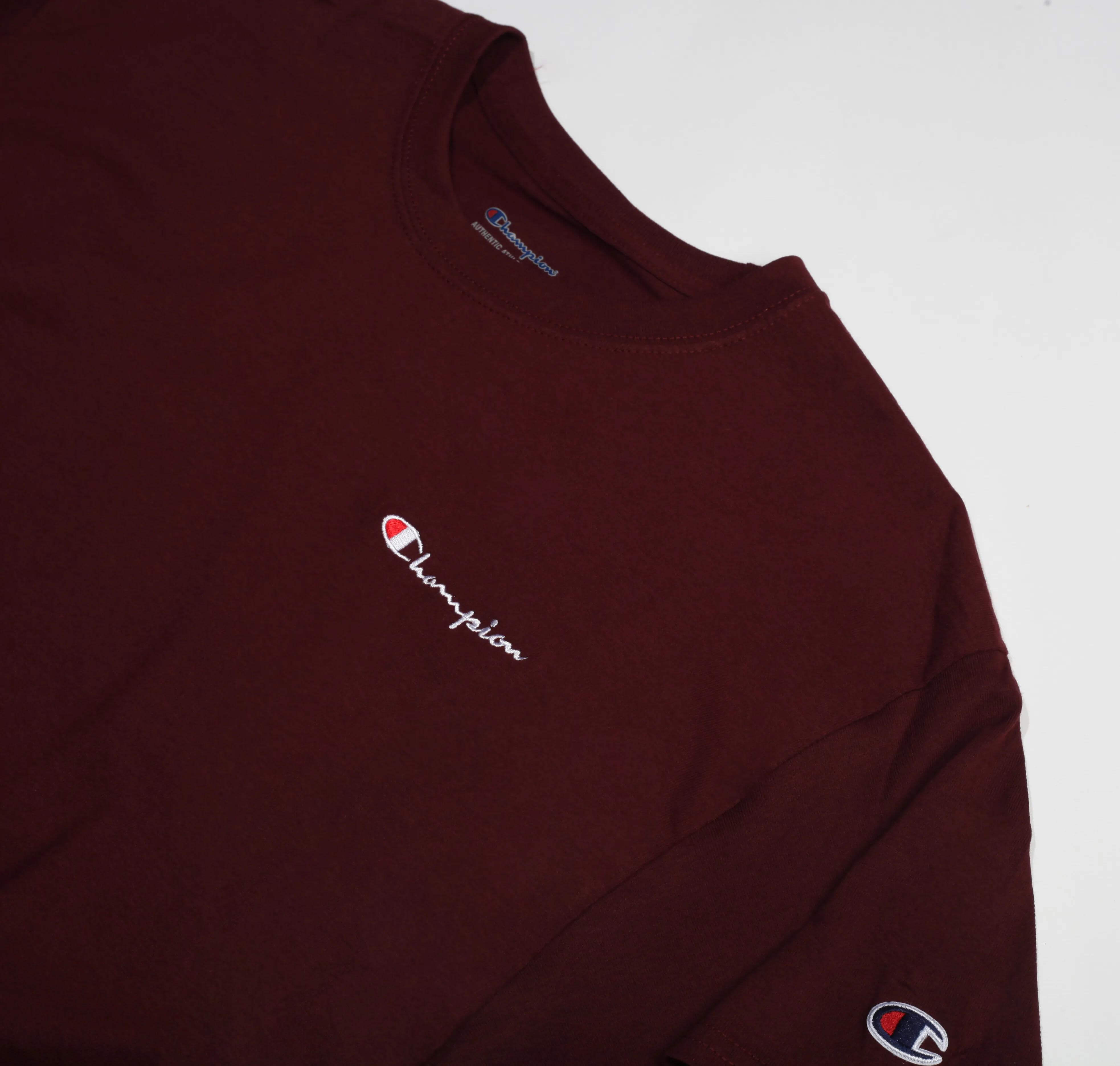 Champion Tagless Tshirt , Embroidered Logo - Maroon