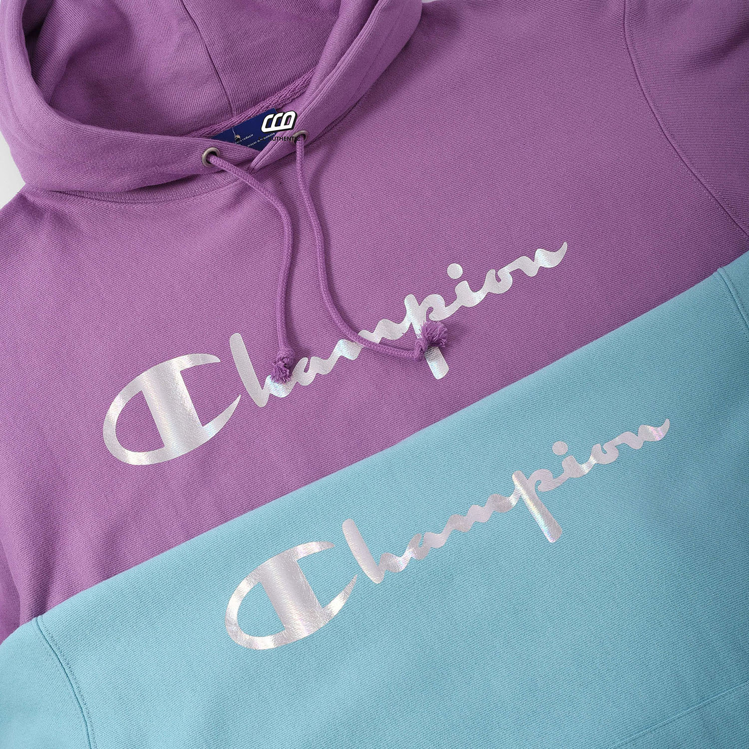 CHAMPION REVERSE WEAVE HOODIE RAINBOW FOIL - AQUA