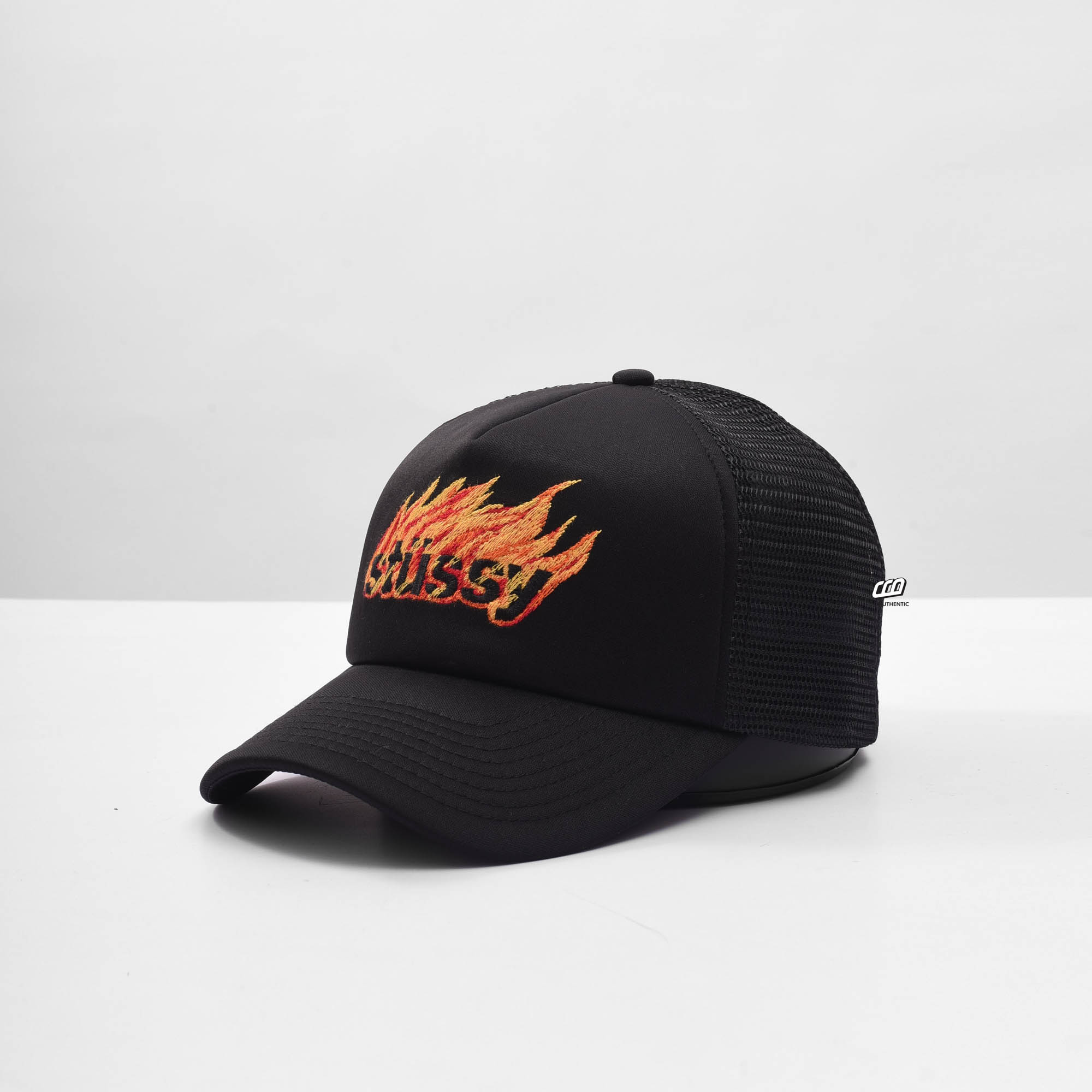 STUSSY FLAMES TRUCKER CAP - BLACK