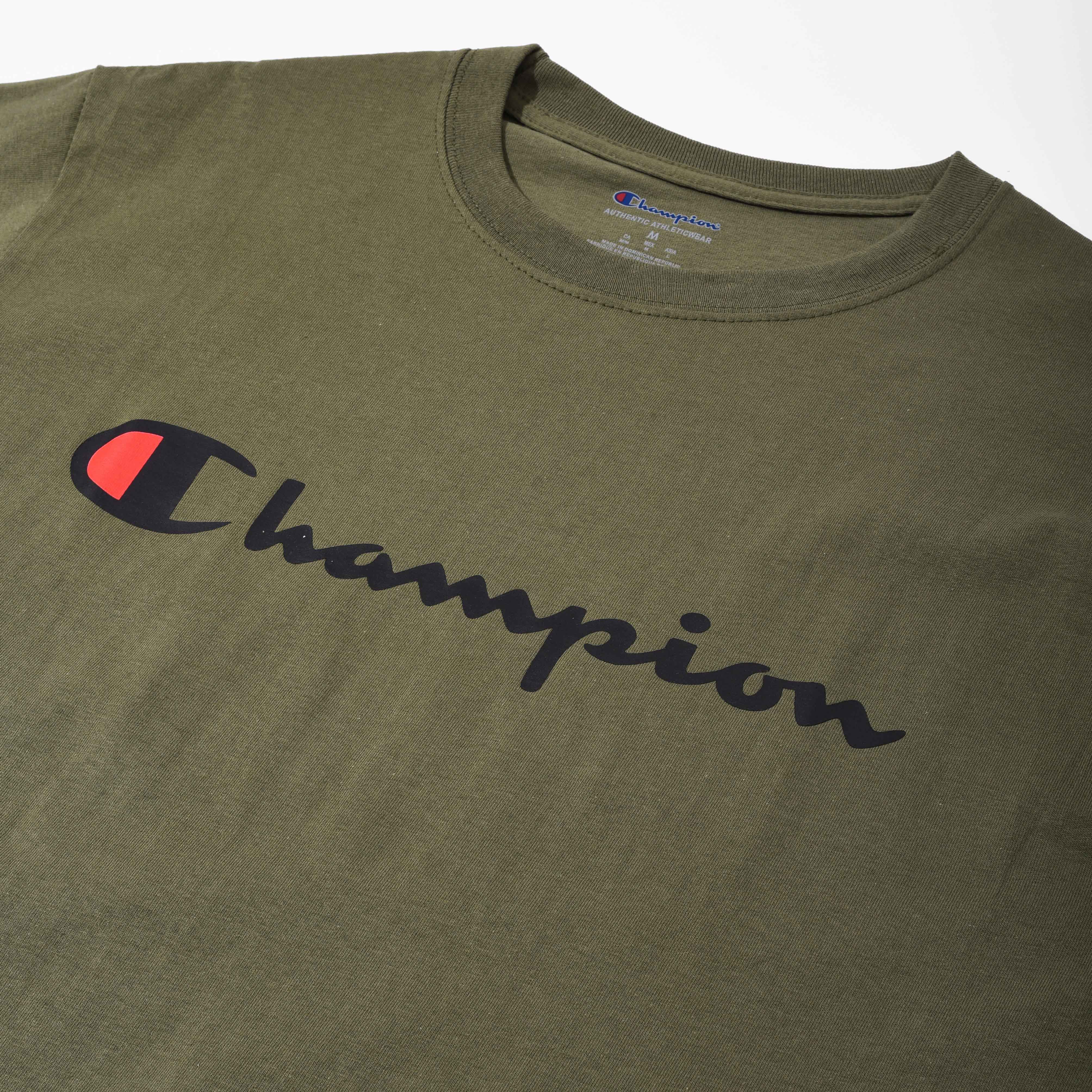 CHAMPION TAGLESS TSHIRT ,PRINTED LOGO - Fresh Olive