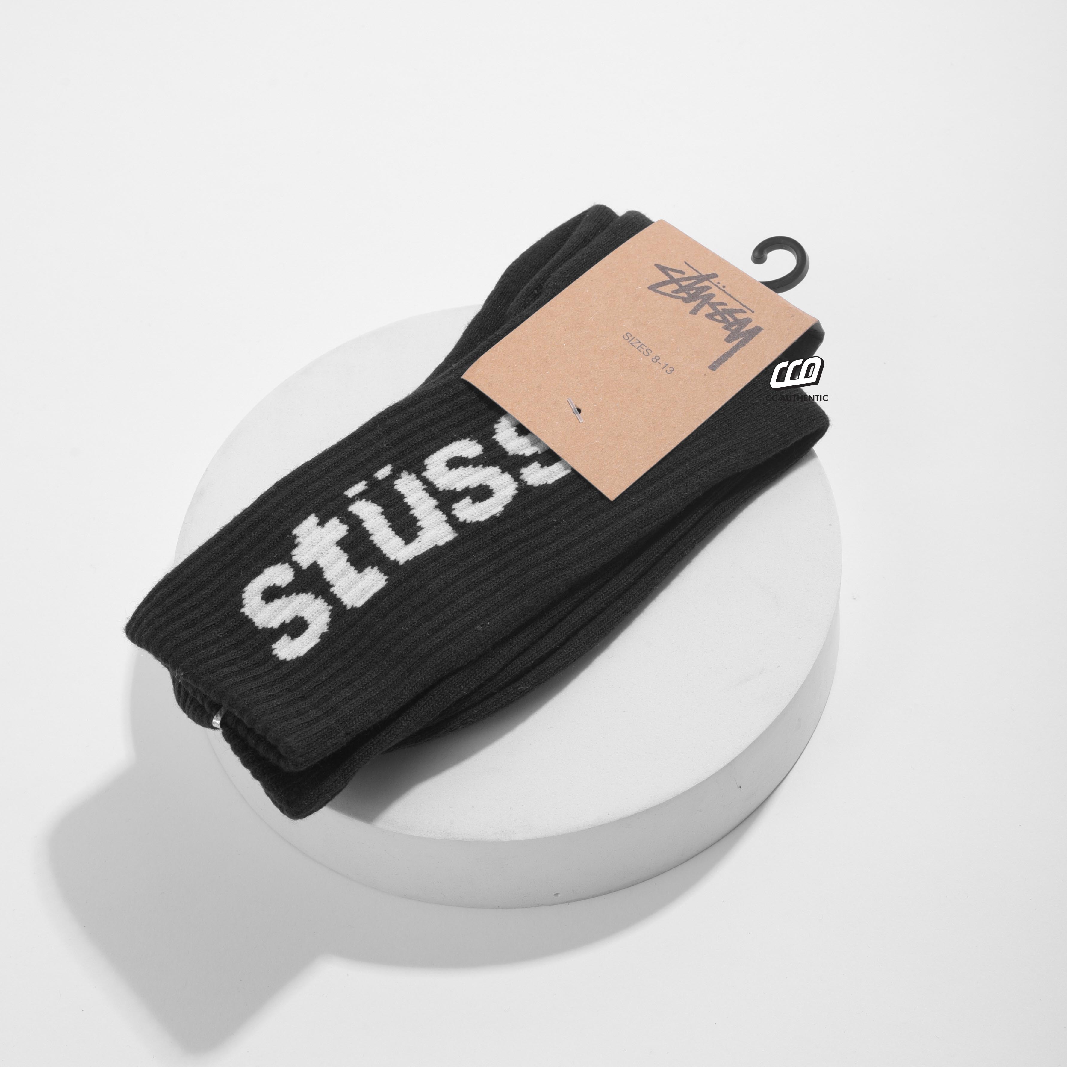 STUSSY HEVETICA JACQUARD CREW SOCKS - BLACK