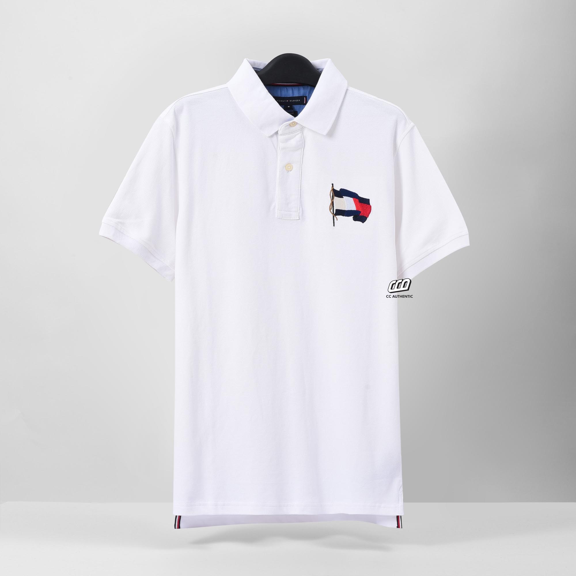 TOMMY HILFIGER WAVY FLAG POLO SHIRT - WHITE