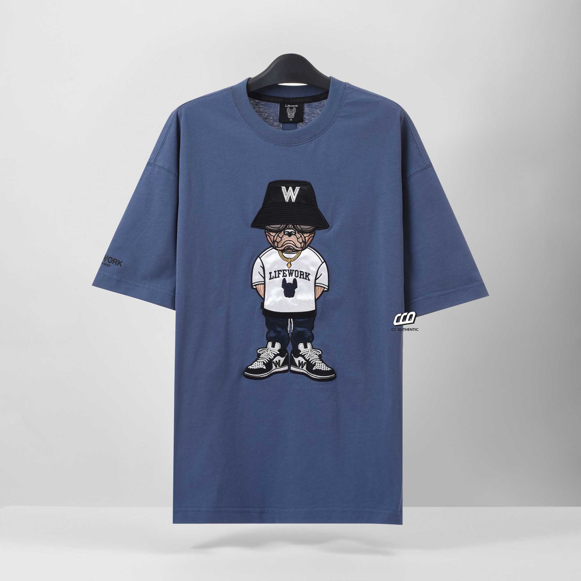 LIFEWORK HIP DOG APPLIQUE T-SHIRT - NAVY