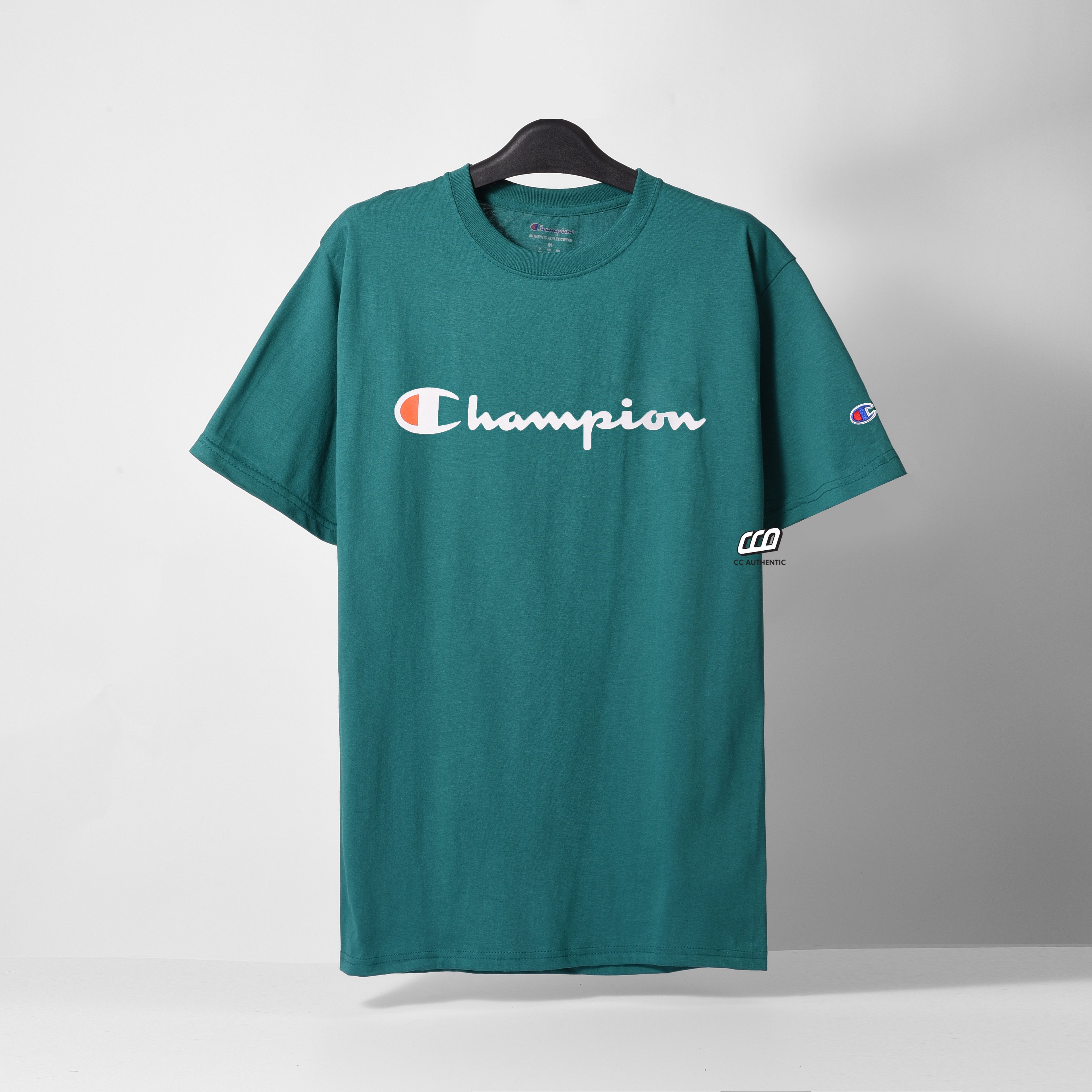 CHAMPION TAGLESS TSHIRT ,PRINTED LOGO - Emerald Green