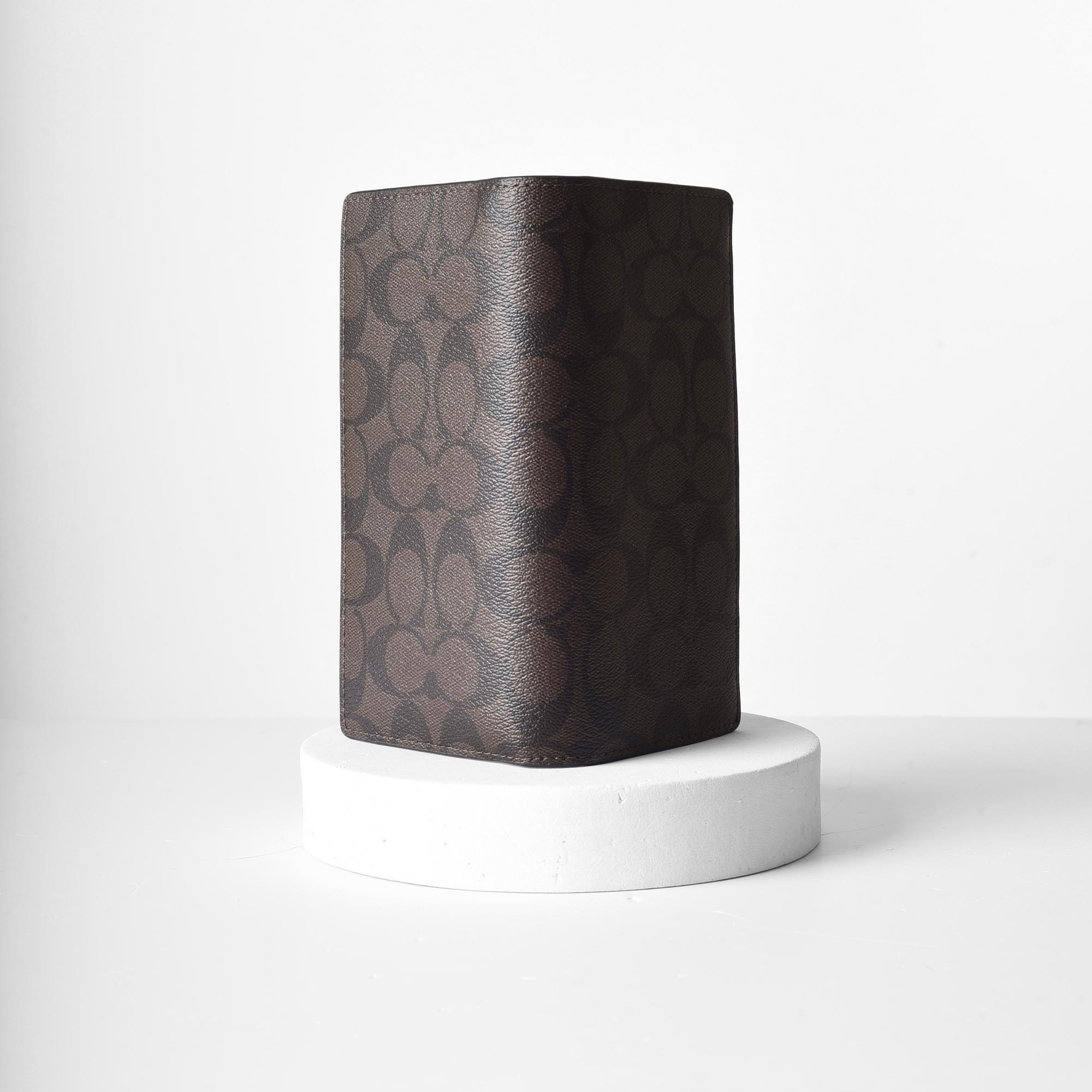 COACH SIGNATURE CANVAS LONG WALLET - BROWN
