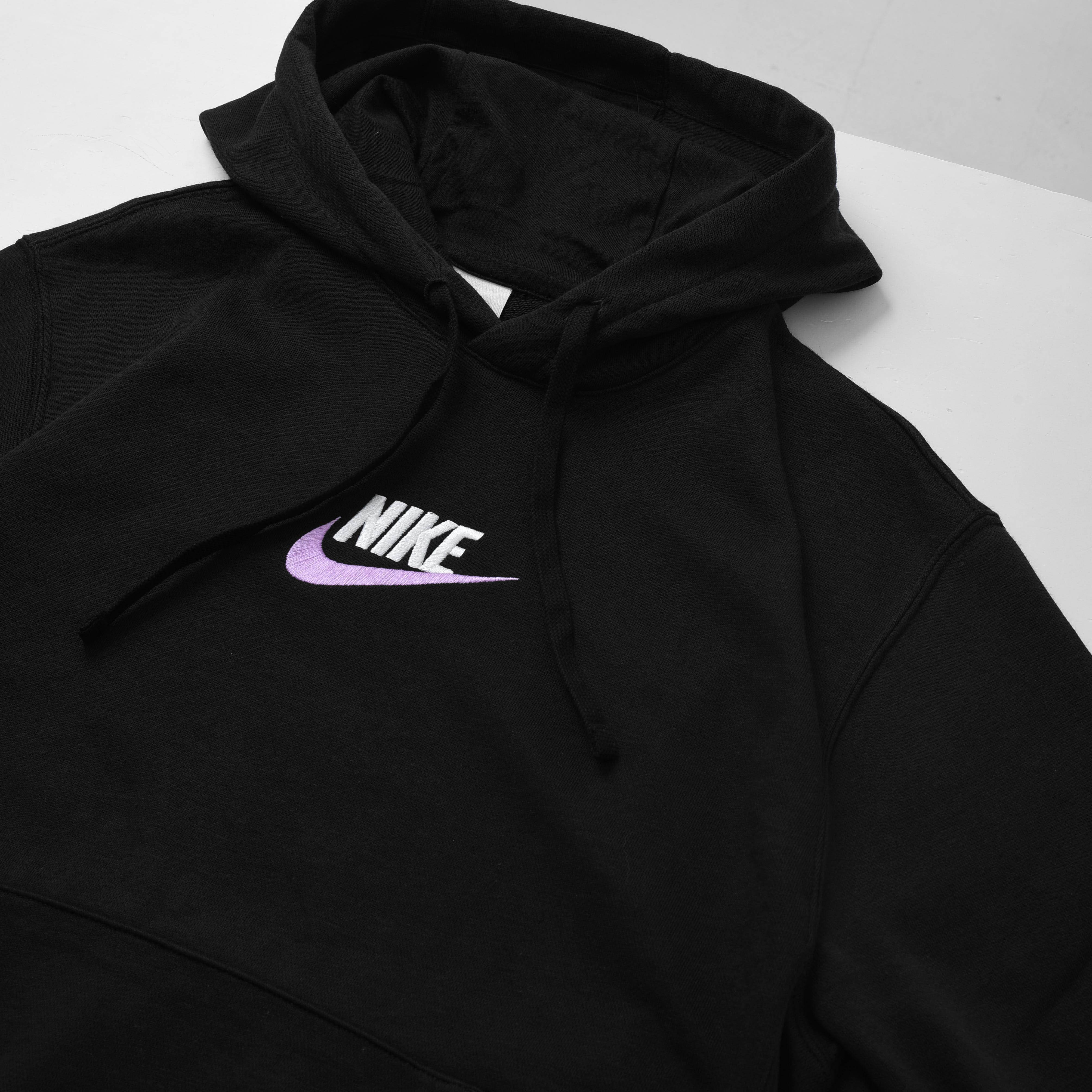 NIKE CLUB FRENCH TERRY SPING AND AUTUMN EMBROIDERED LOGO HOODIE - BLACK