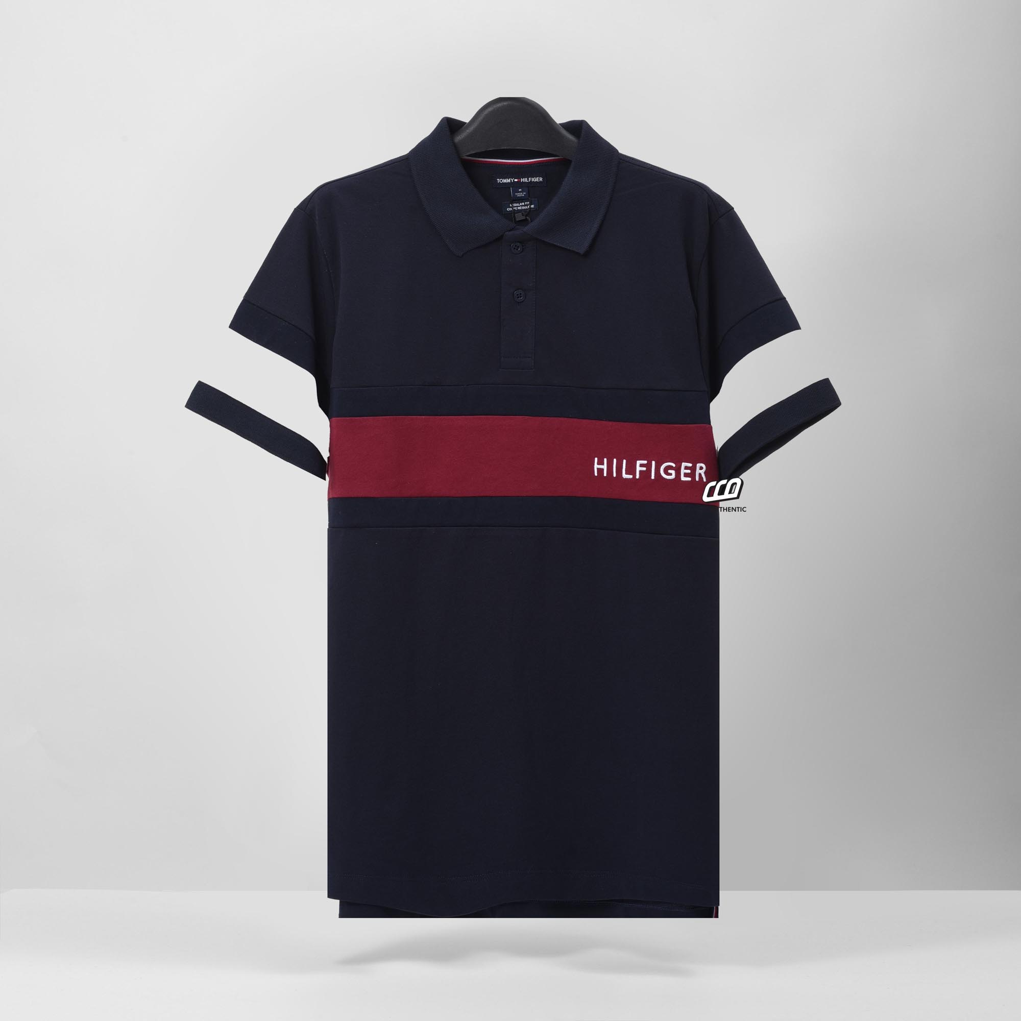 TOMMY RED LINES PIQUE POLO SHIRT - NAVY