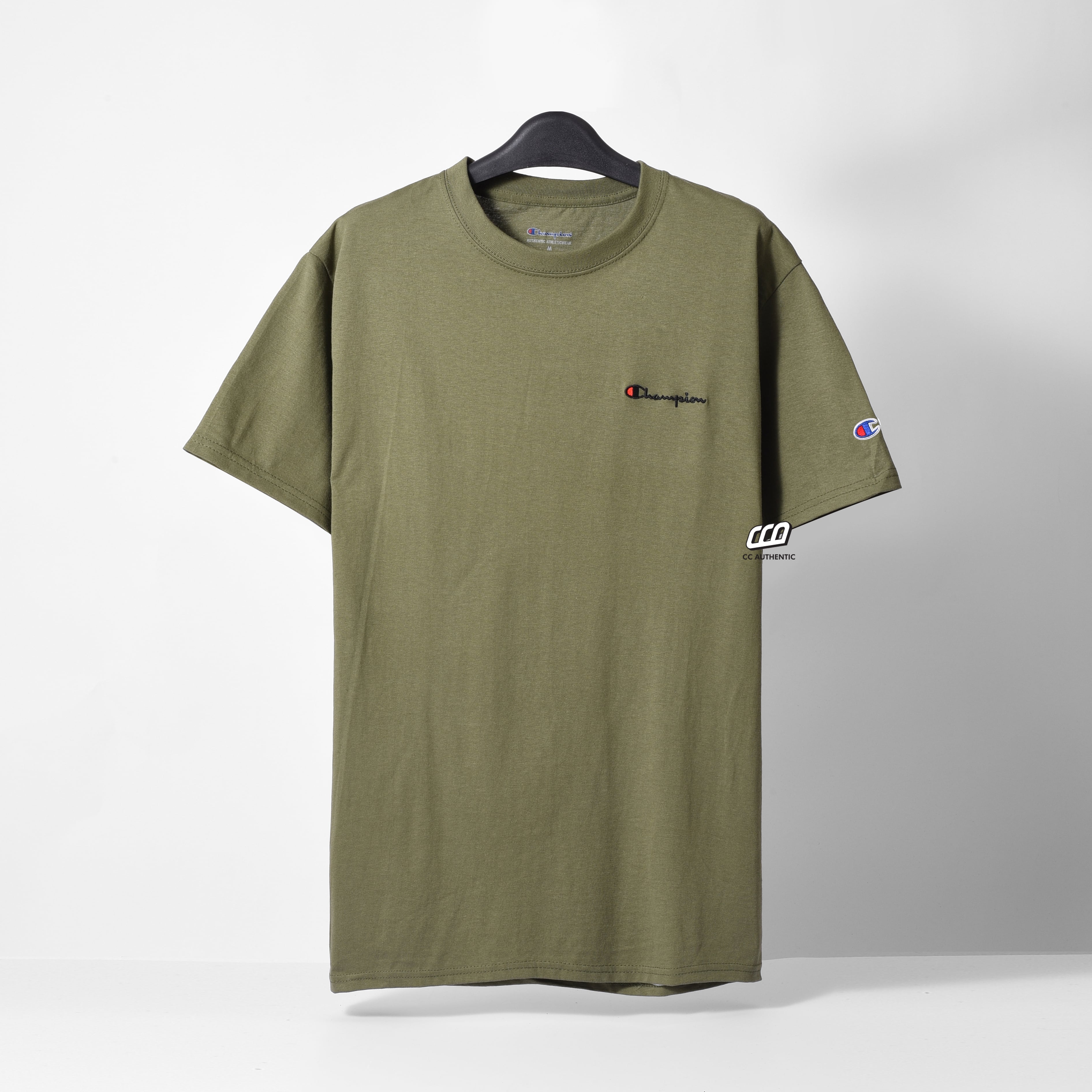 CHAMPION TAGLESS TSHIRT ,EMBROIDERED LOGO - Fresh Olive