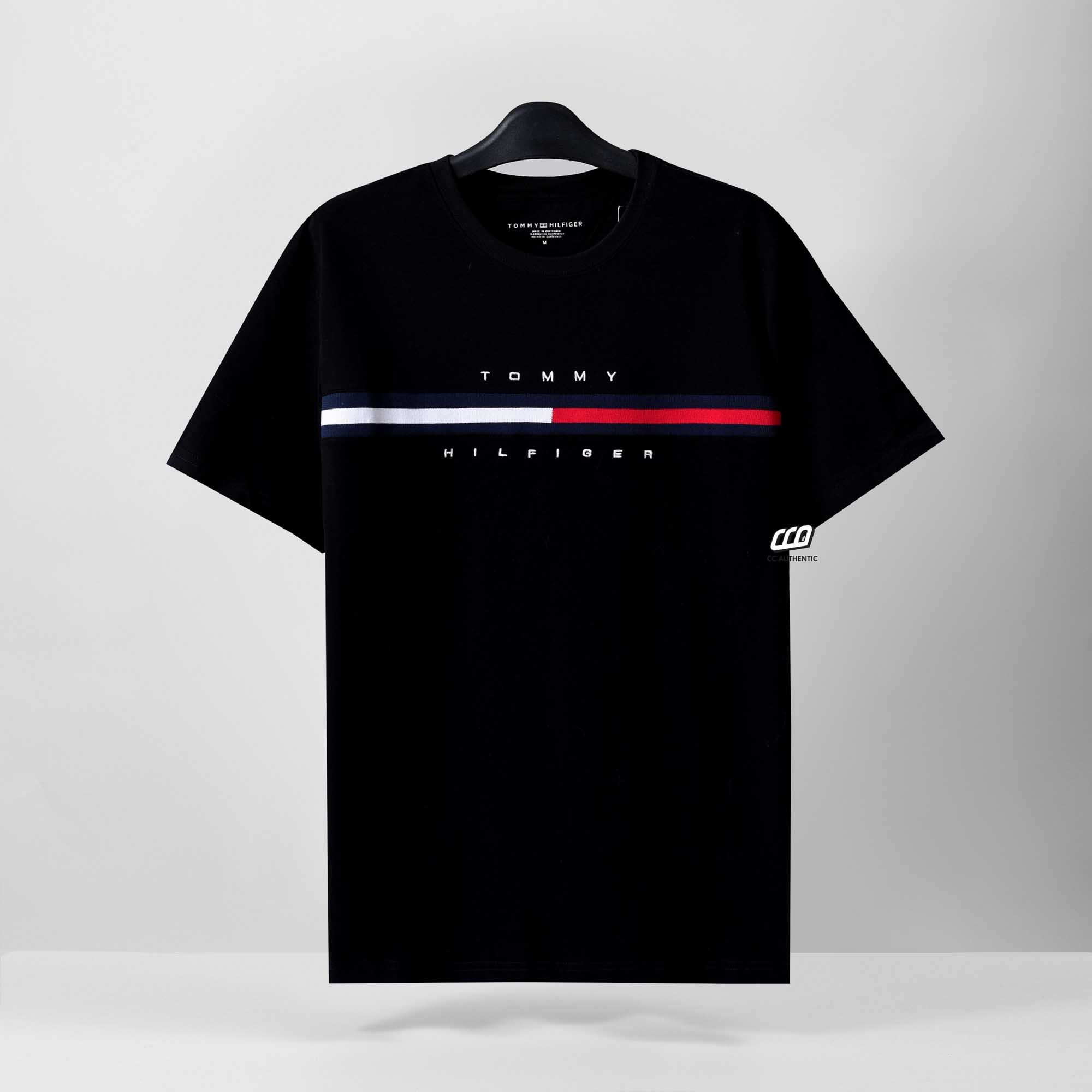 TOMMY HILFIGER SIGNATURE STRIPE T-SHIRT - BLACK