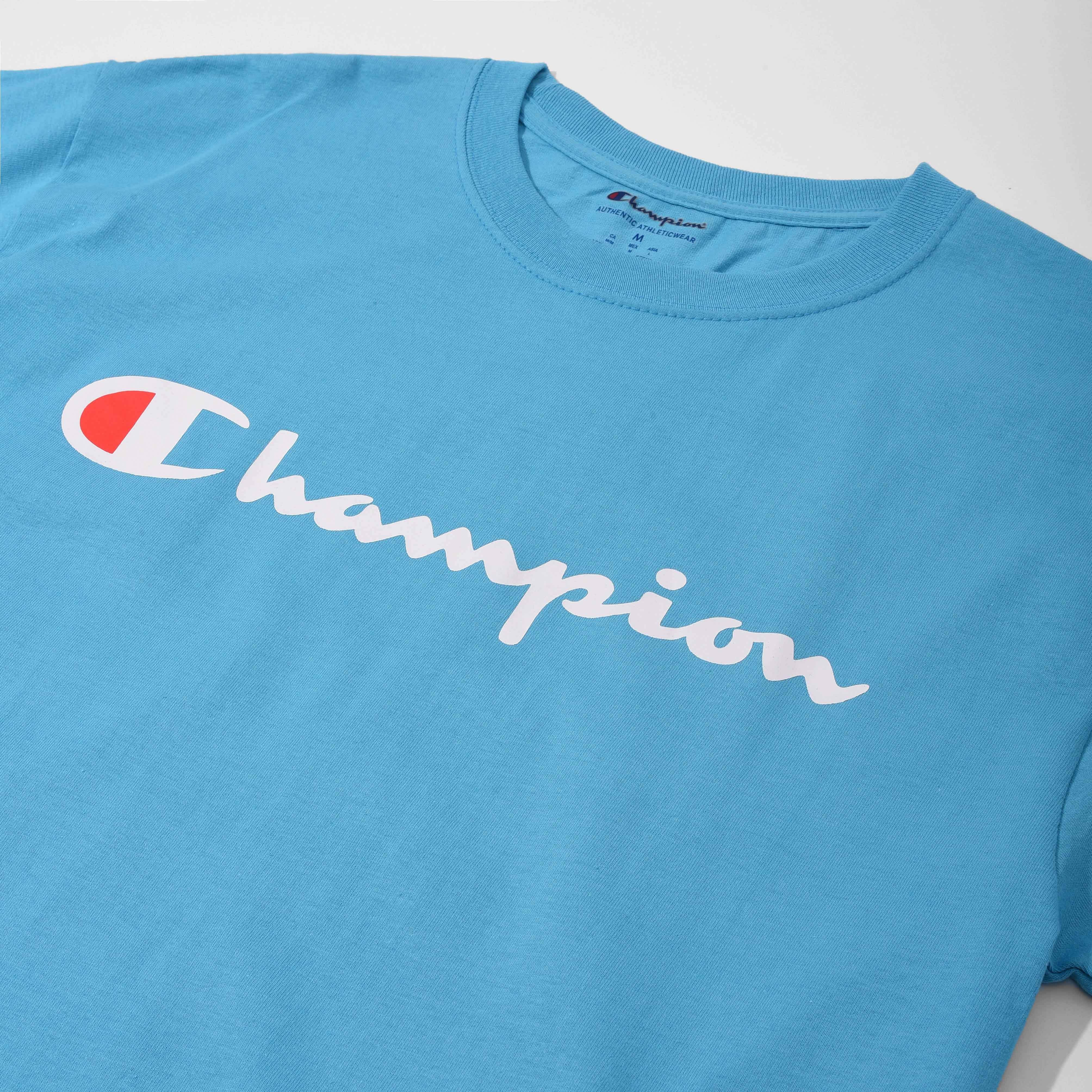 CHAMPION TAGLESS TSHIRT ,PRINTED LOGO - Blue Lagoon