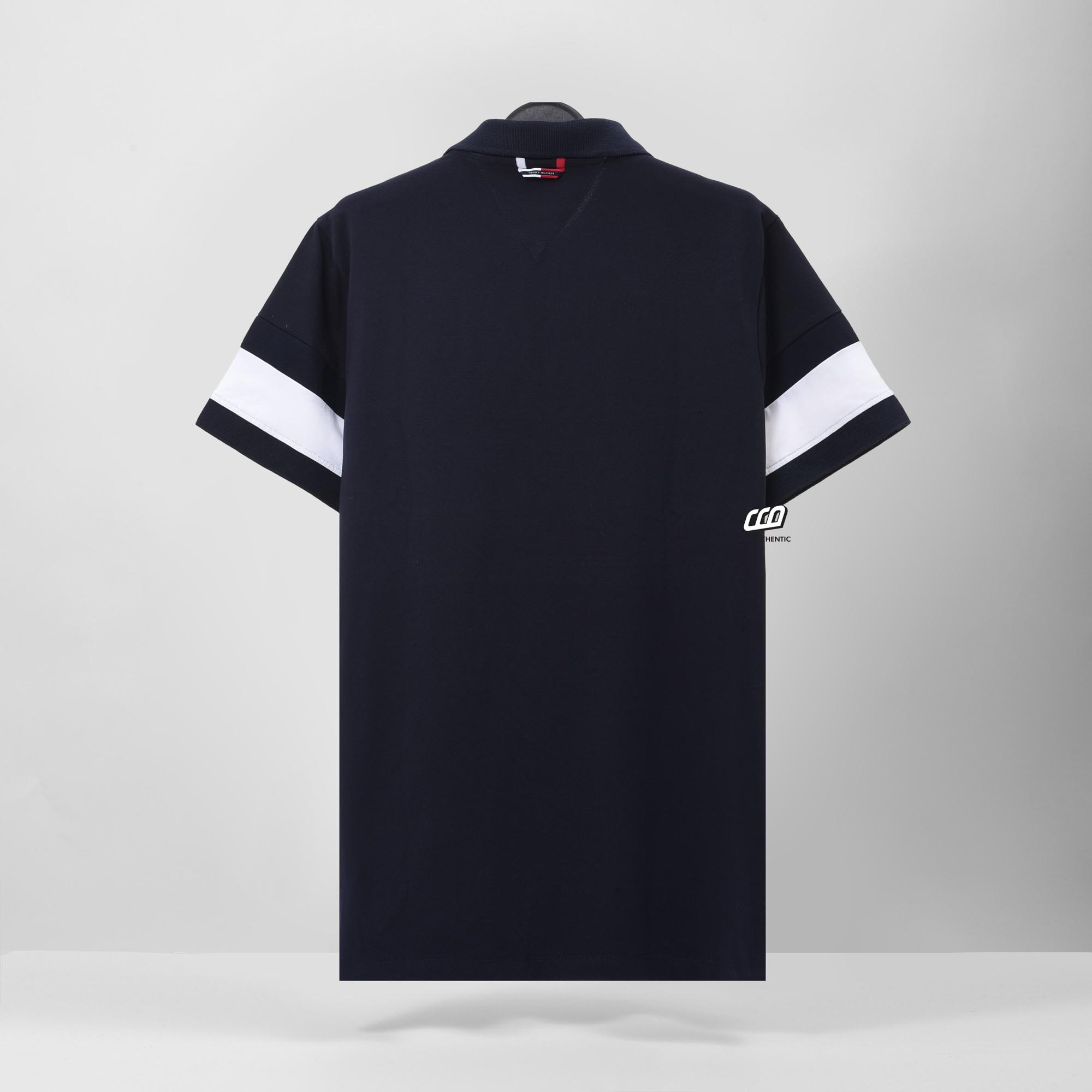 TOMMY RED LINES PIQUE POLO SHIRT - NAVY