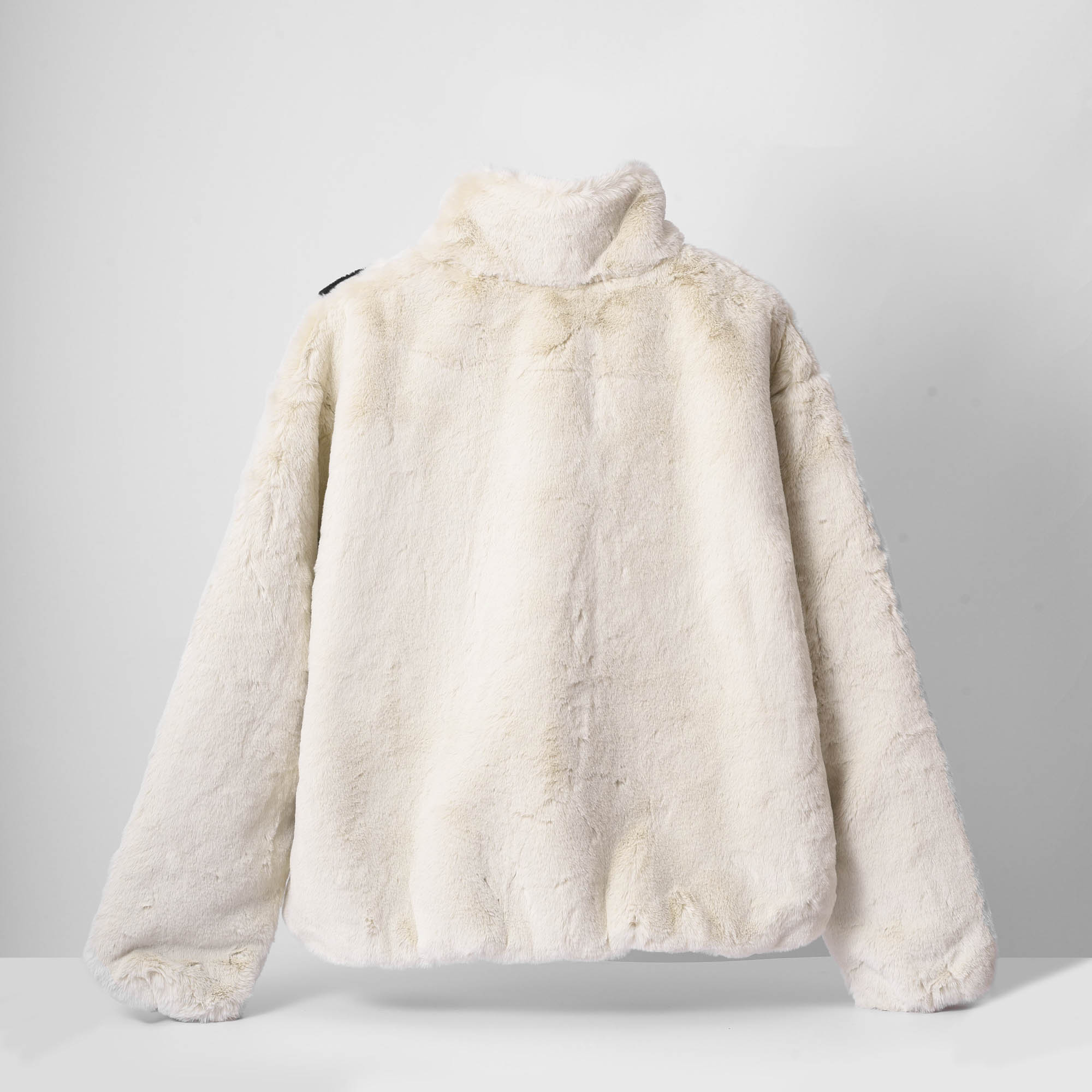 NIKE BIG SWOOSH FAUX FUR JACKET - CREAM WHITE