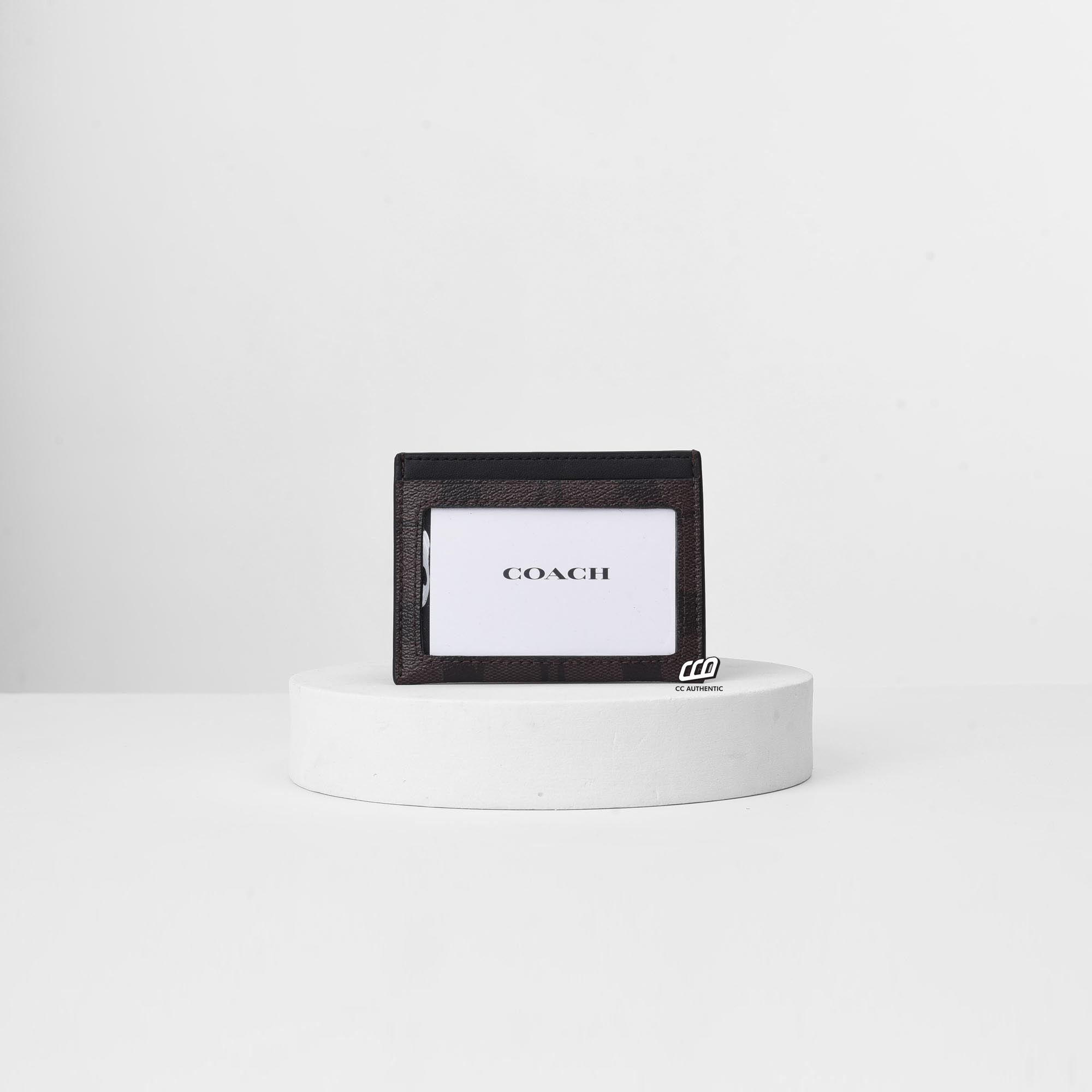 COACH SIGNATURE CANVAS SLIM ID CARD - BROWN
