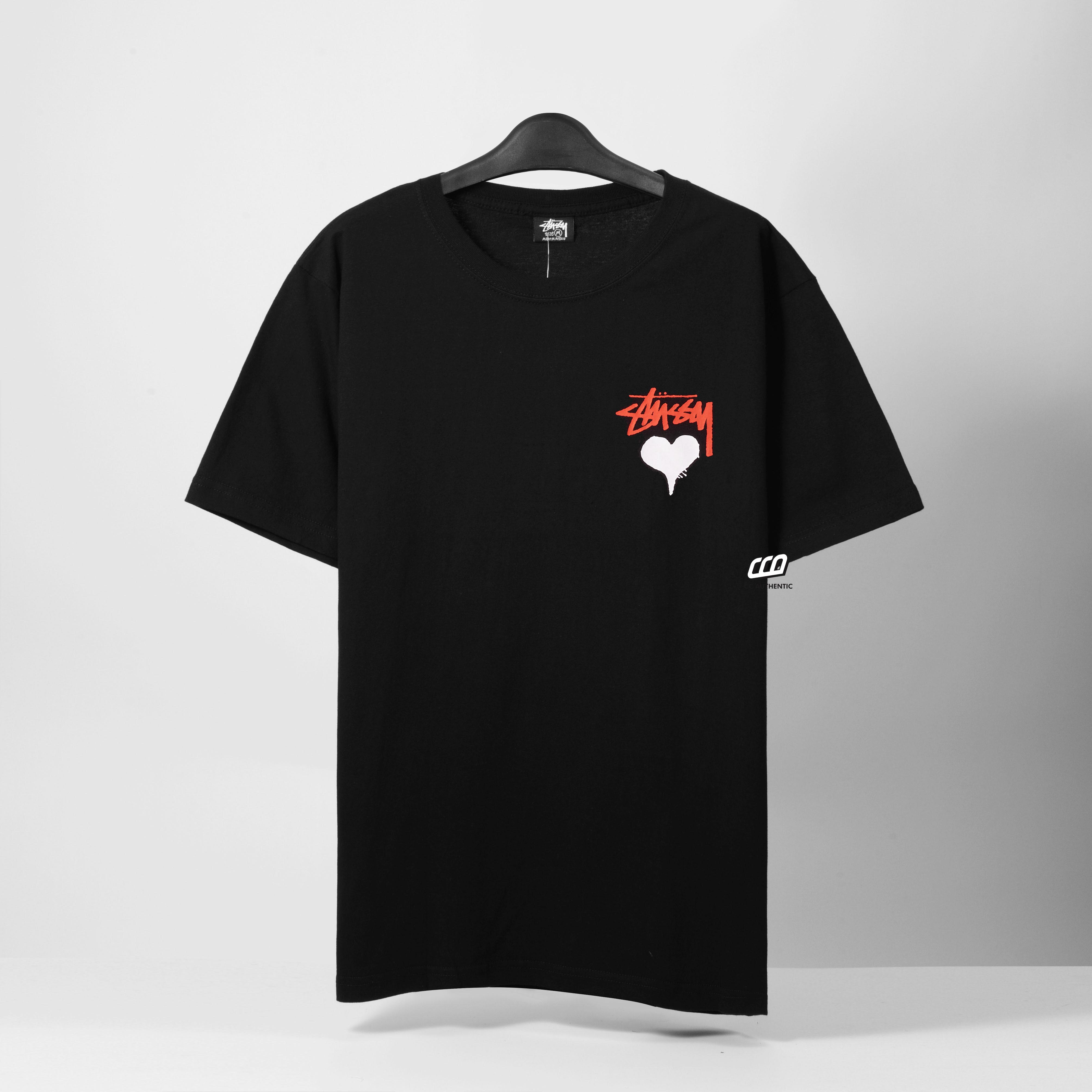 STUSSY STOCK HEART T-SHIRT - BLACK