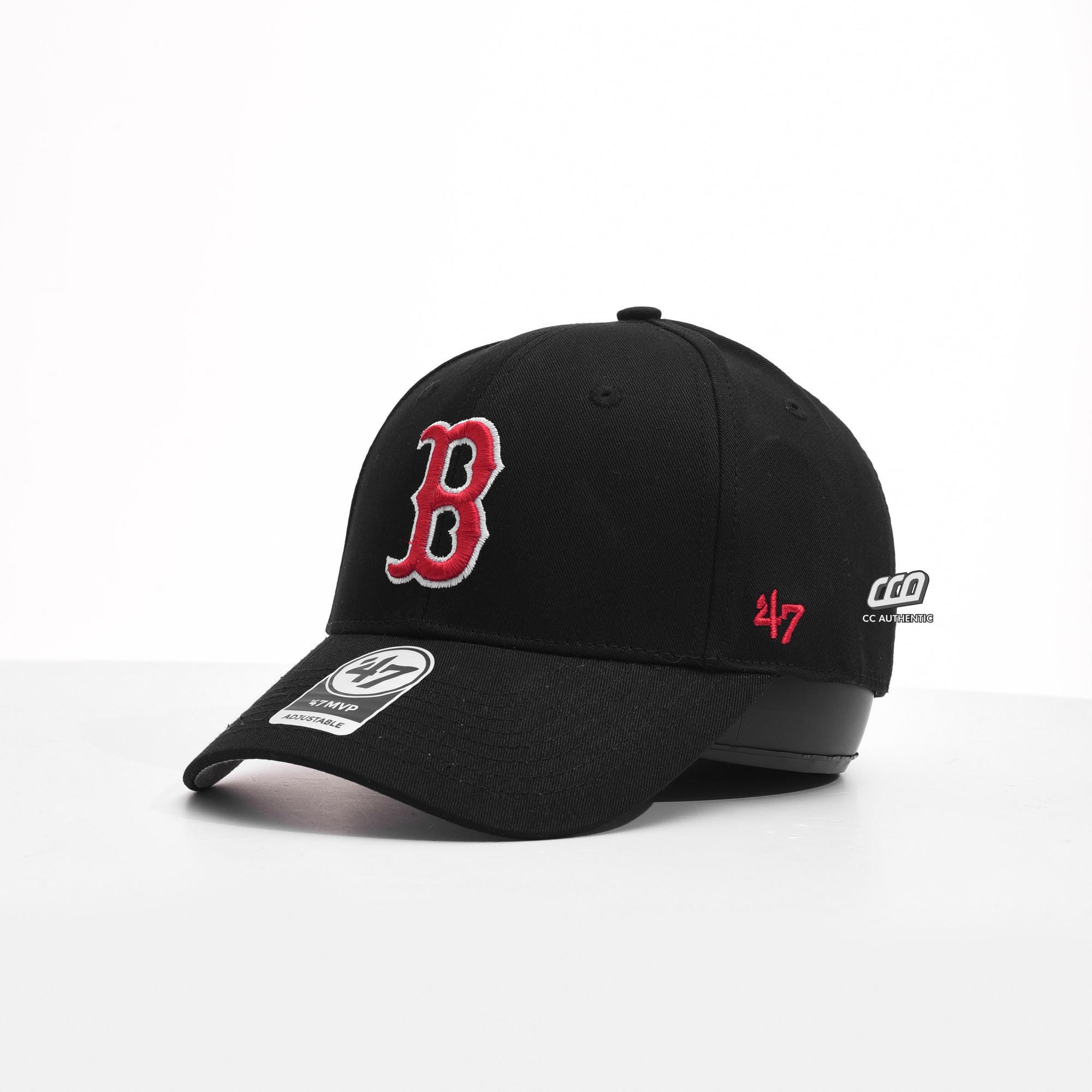 47 B RED WHITE OUTLINE LOGO CAP - BLACK