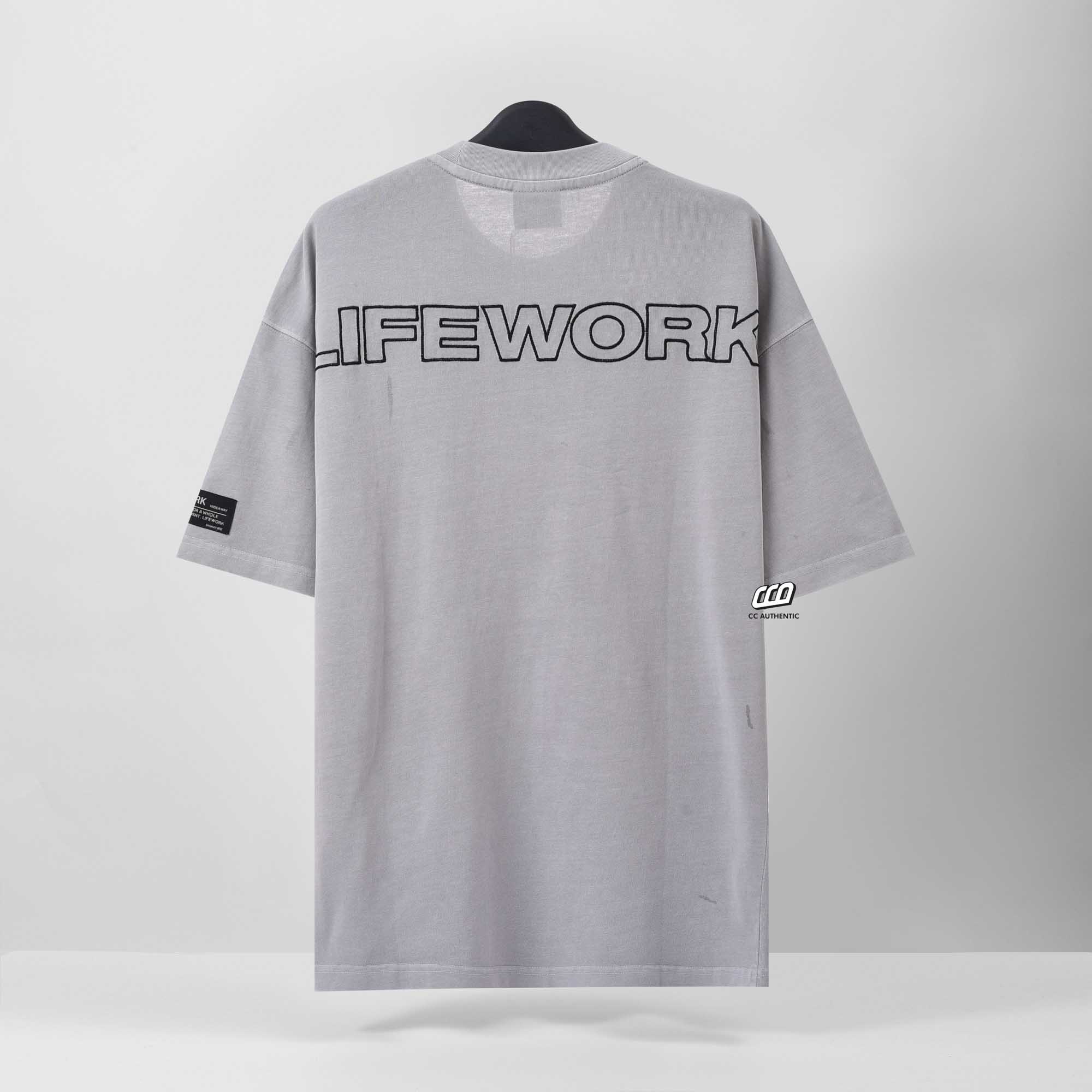 LIFEWORK PIGMENTED EMBROIDERED T-SHIRT - GREY