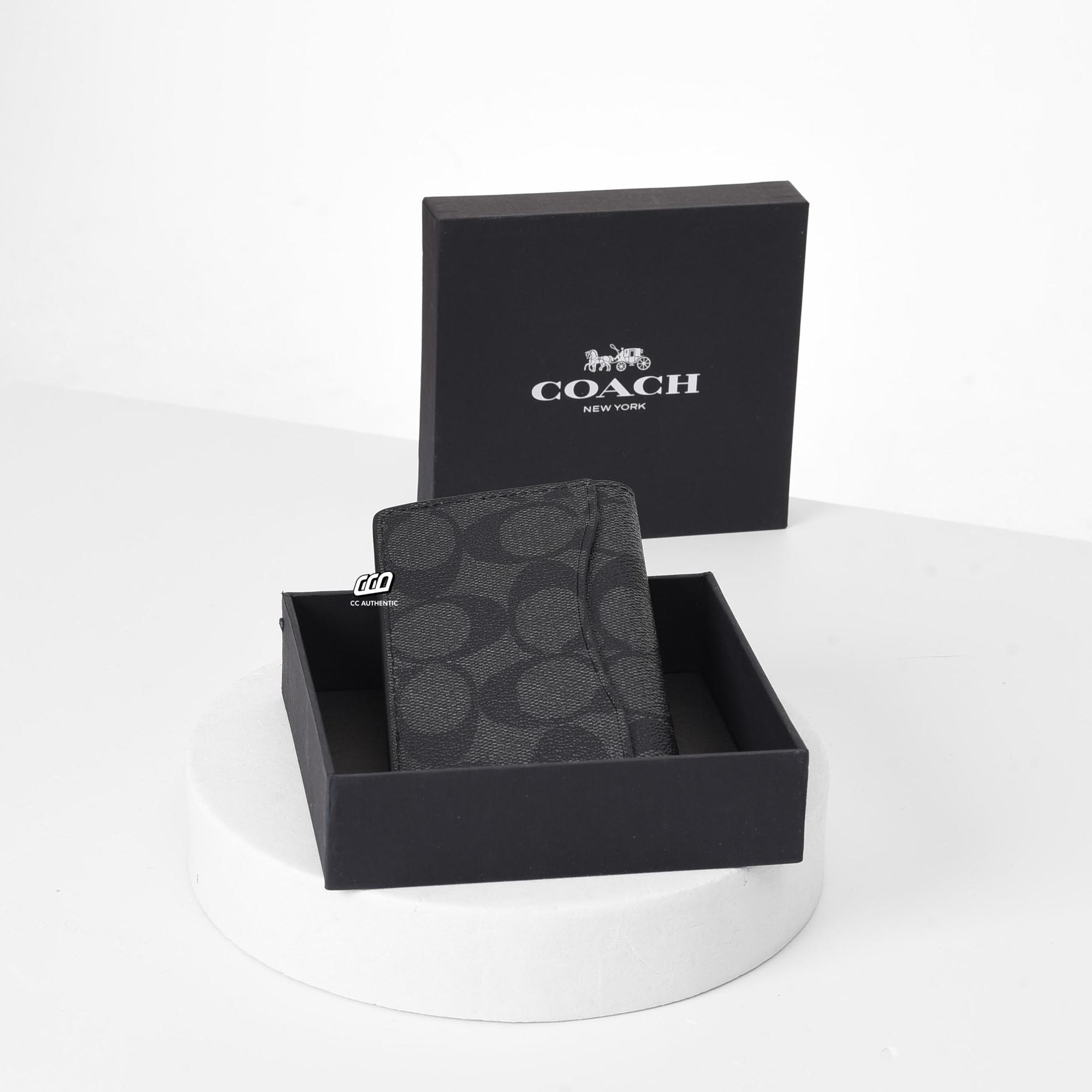 COACH SIGNATURE CANVAS CARD WALLET - BLACK