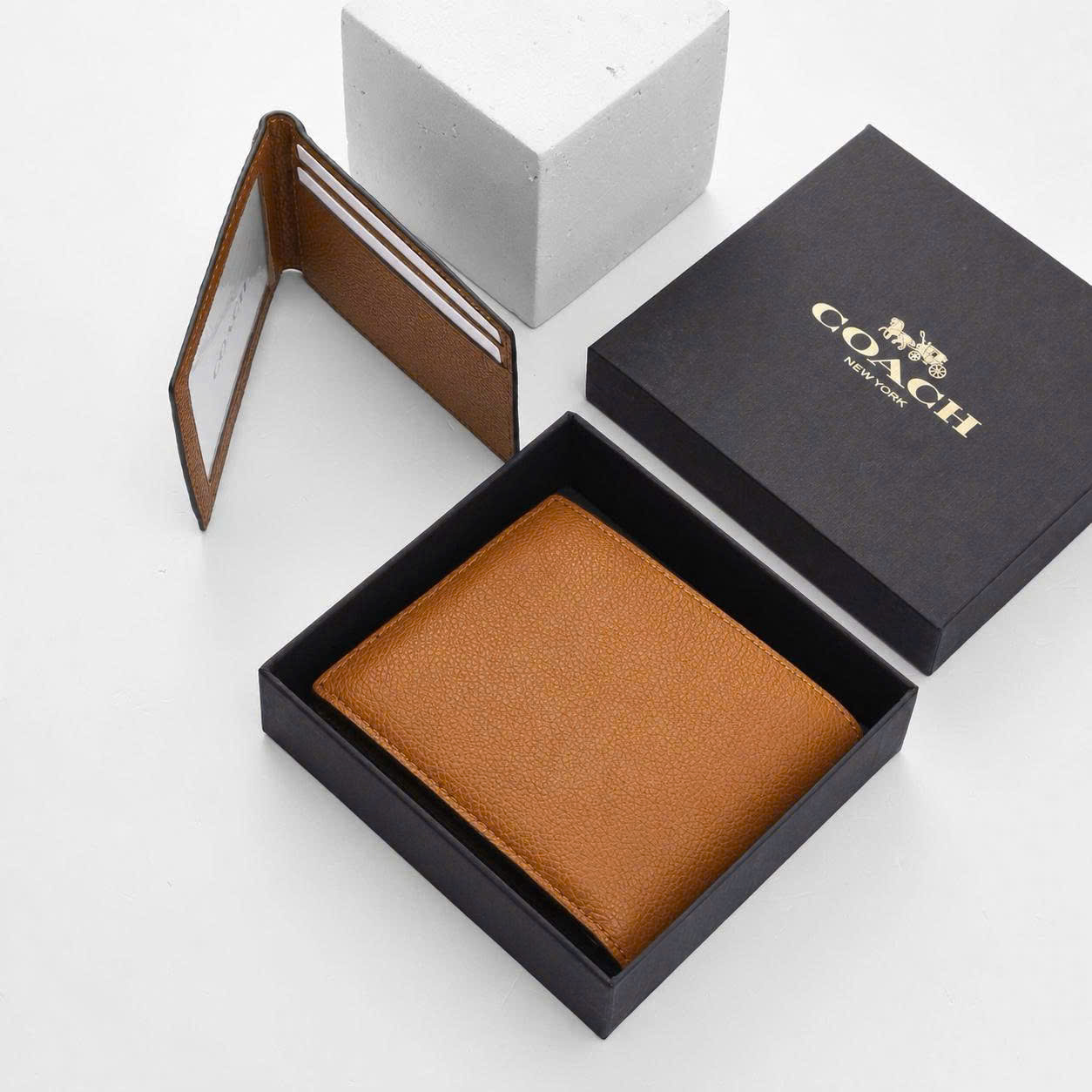 COACH CROSS LEATHER DOUBLE WALLET - TAN