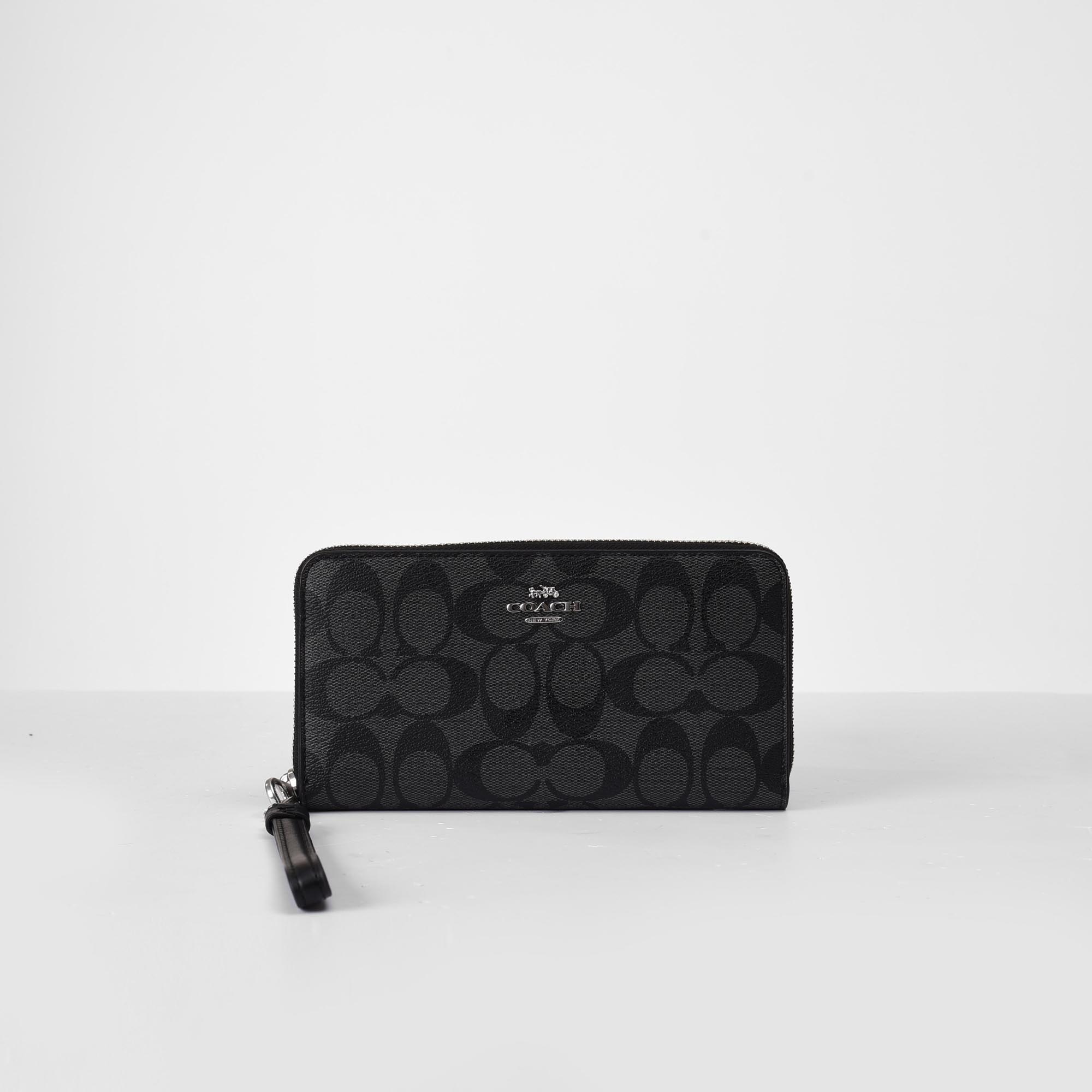 COACH SIGNATURE ZIP AROUND WOMEN WALLET - BLACK