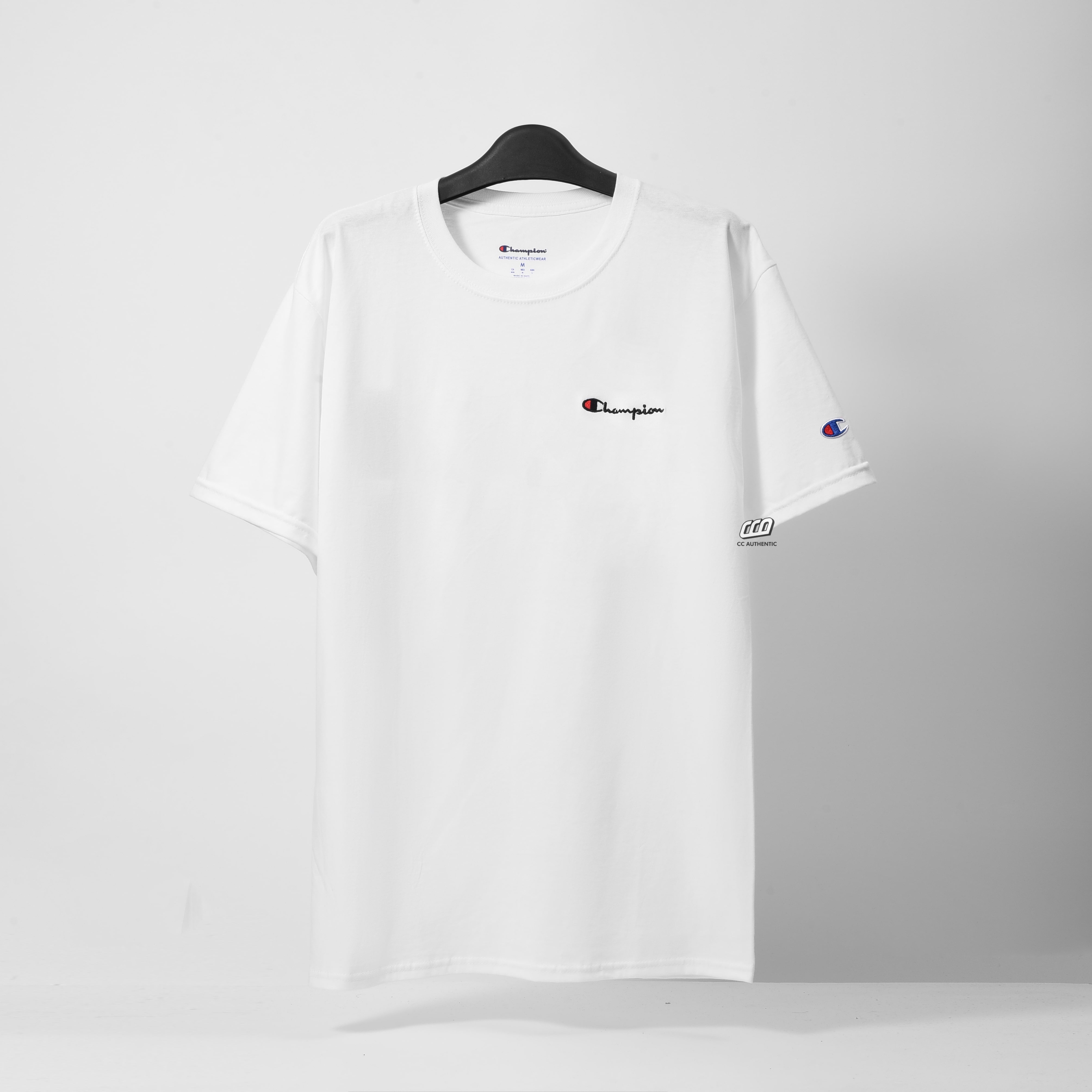 Champion Tagless Tshirt, Embroidered Logo - White