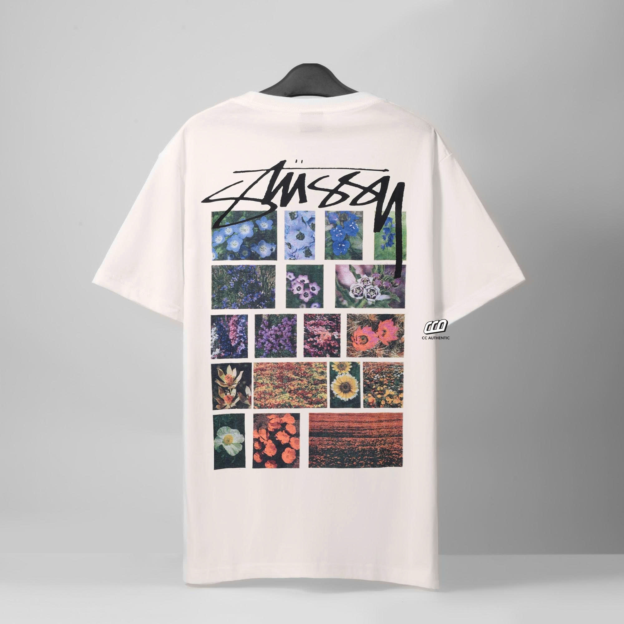 STUSSY FLOWER GRID DYED T-SHIRT - NATURAL