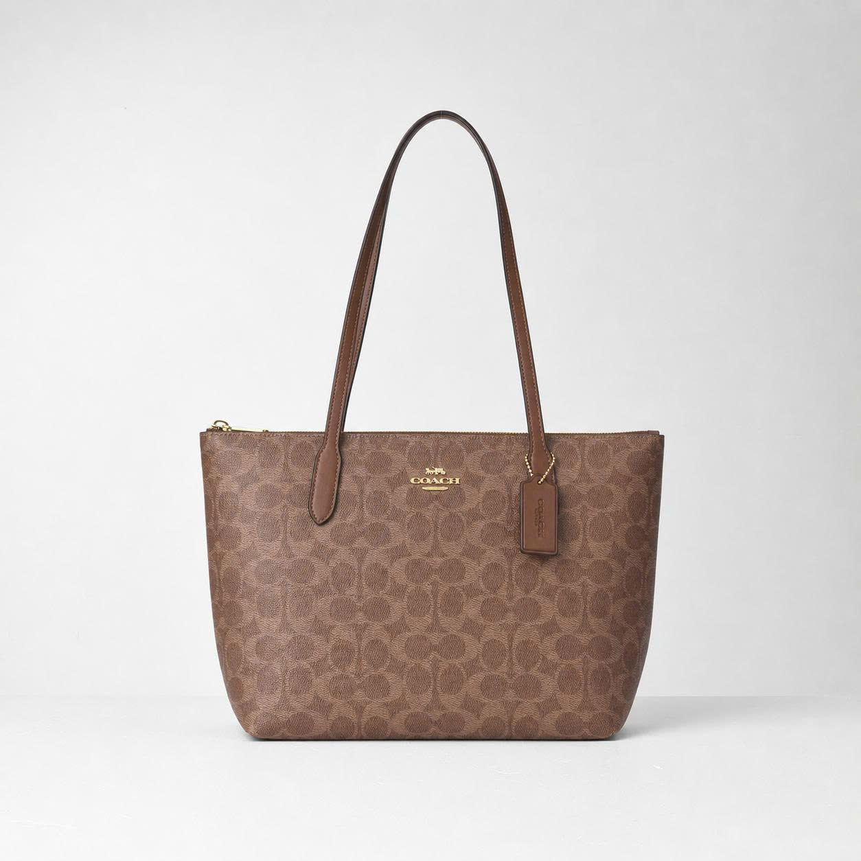 COACH SIGNATURE CBT18 ZIP TOTE BAG - BROWN