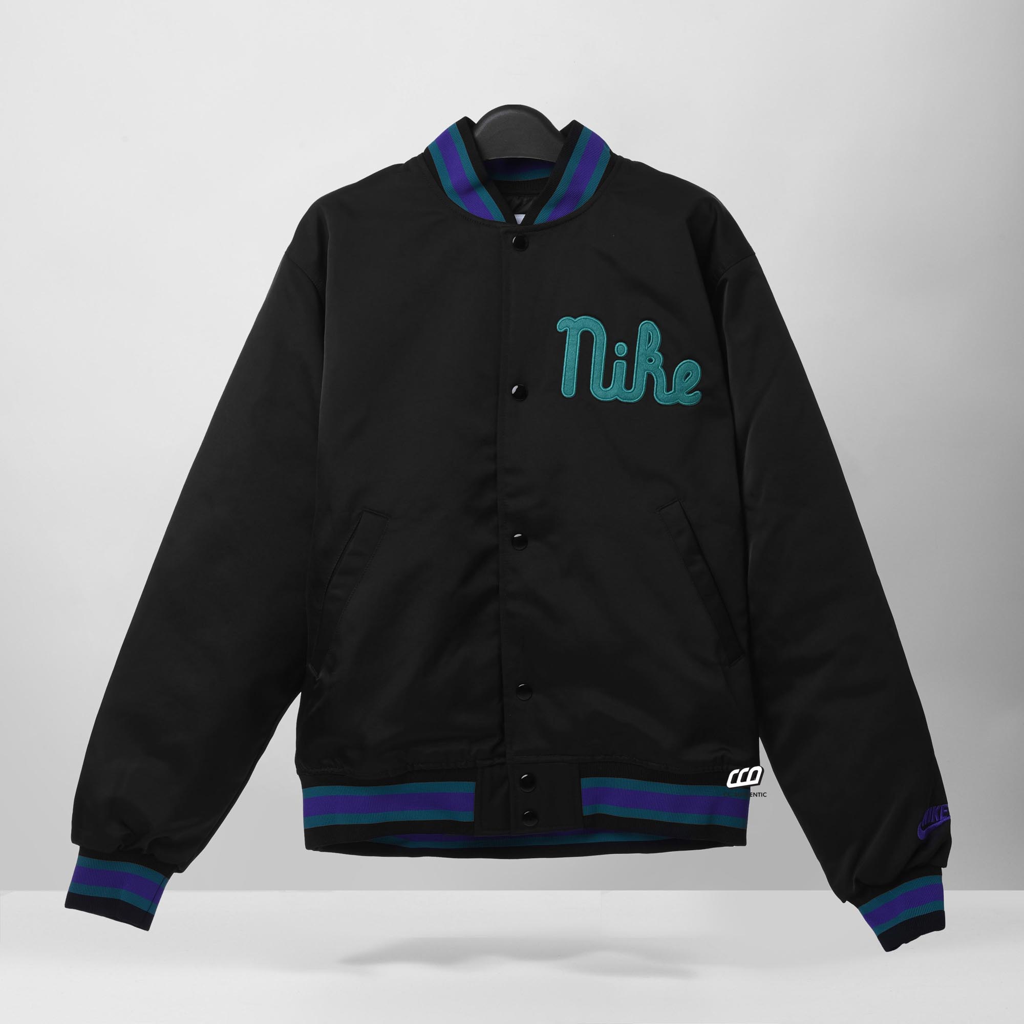 NIKE DOGOUT LOOSE SATIN 1972 JACKET - BLACK