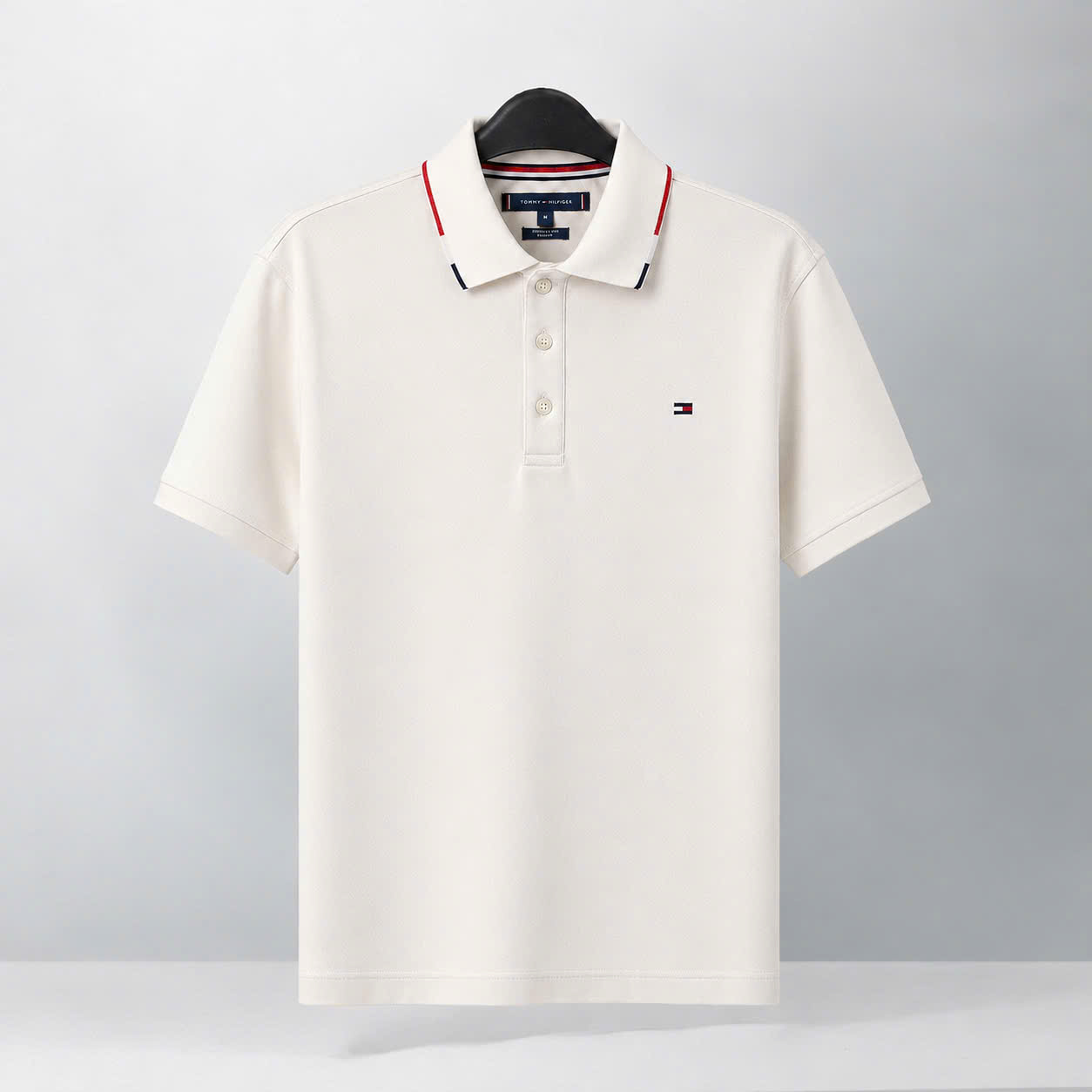 TOMMY HILFIGER FLAG CUFF POLO SHIRT - CREAM
