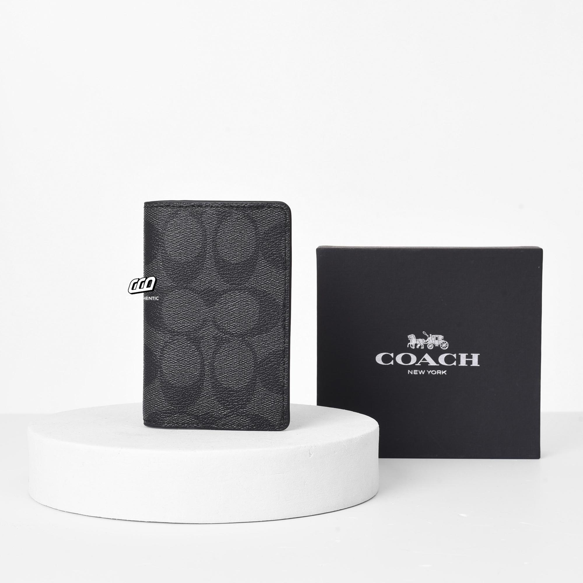 COACH SIGNATURE CANVAS CARD WALLET - BLACK