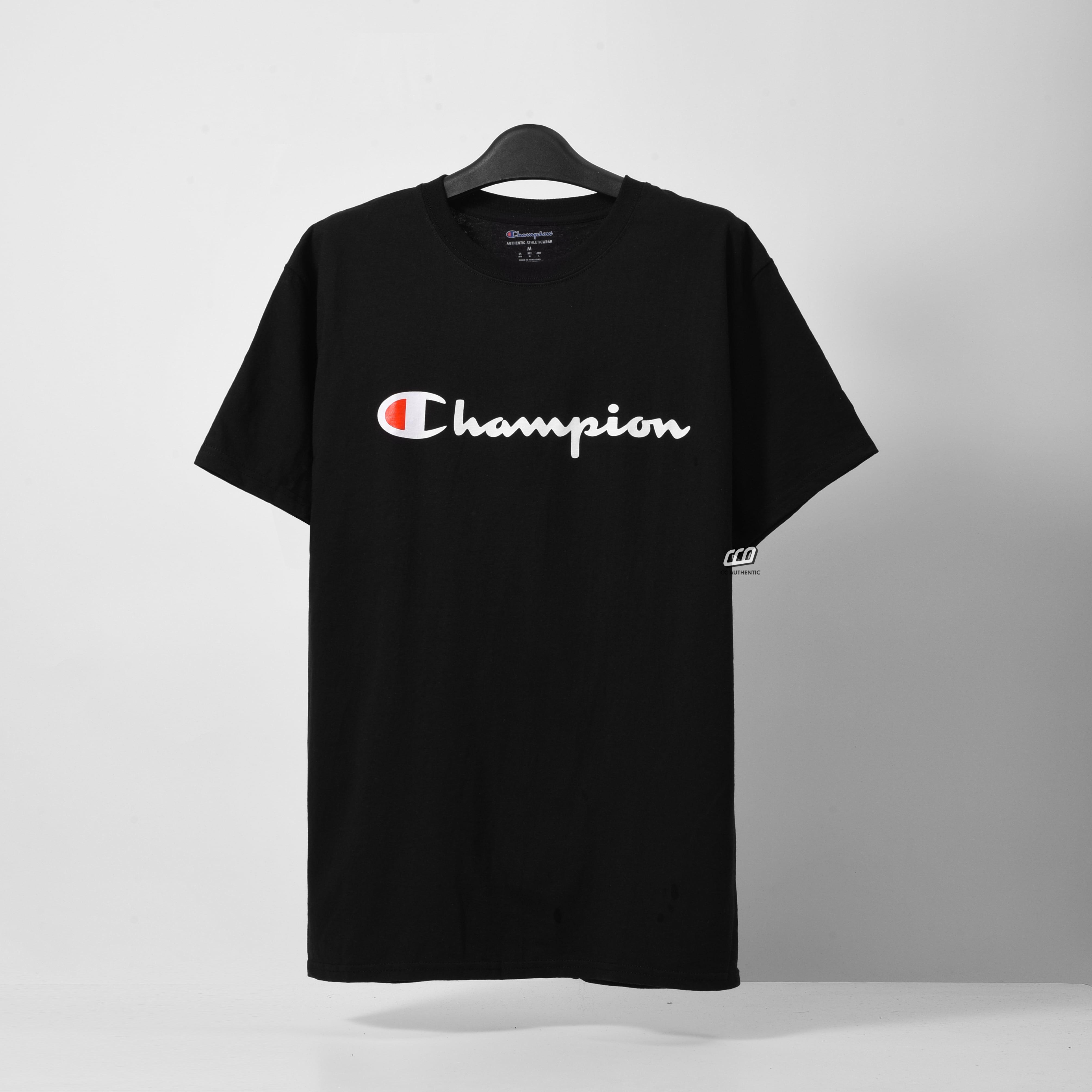 Champion Tagless Tshirt ,Printed Logo - Black