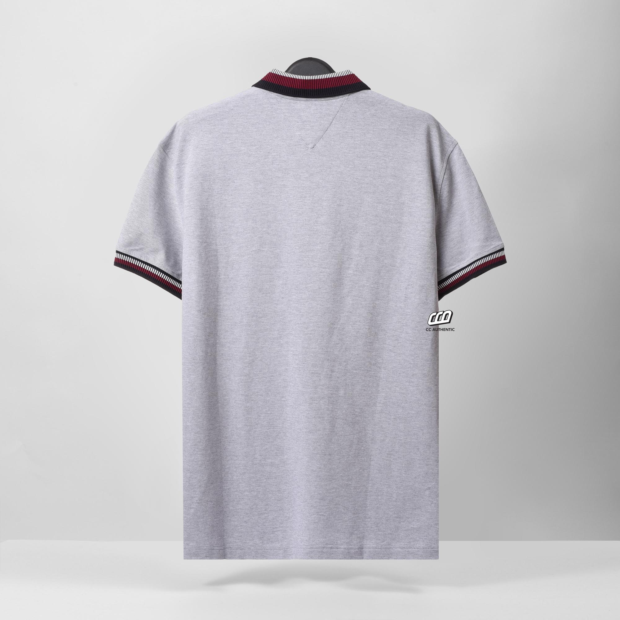 TOMMY HILFIGER LINES PIQUE POLO SHIRT - GREY