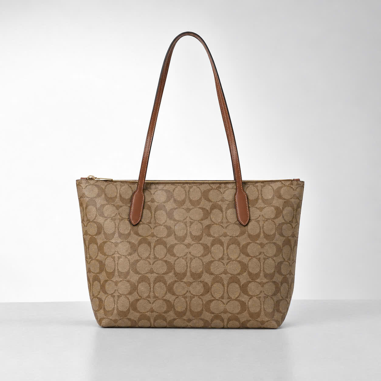 COACH SIGNATURE 4455 ZIP TOTE BAG - BEIGE