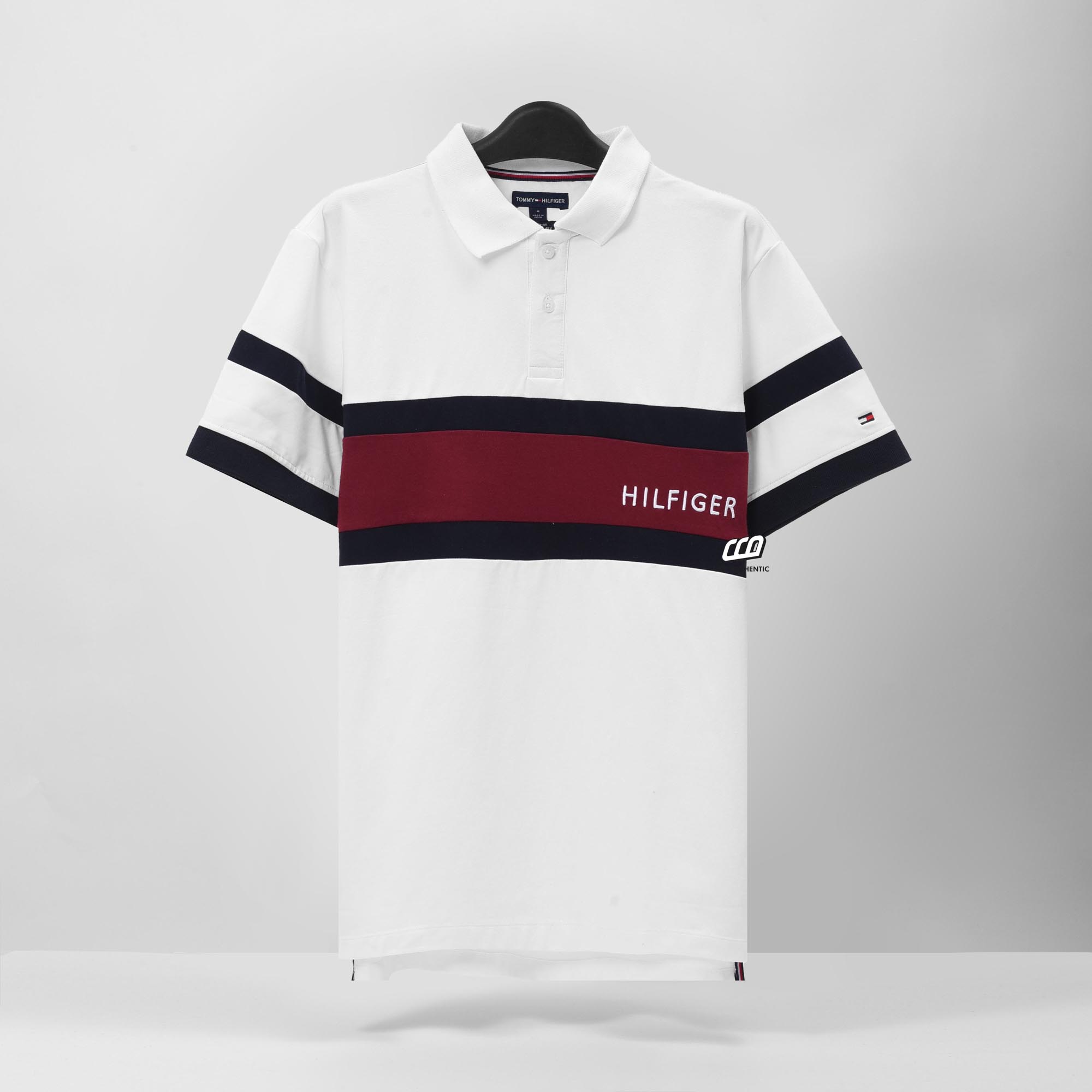 TOMMY RED LINES PIQUE POLO SHIRT - WHITE